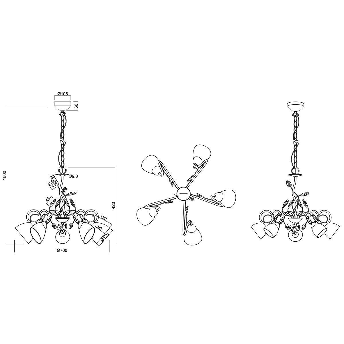 Suspension LED - Luminaire Suspendu - Trion Trada - Douille E14 - 5-lumières - Rond - Rouille Antique - Aluminium