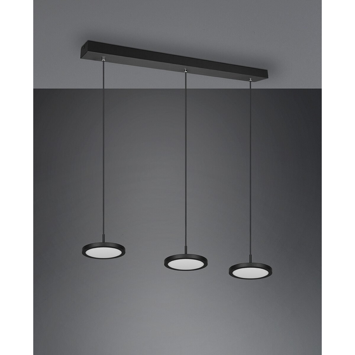 Suspension LED - Luminaire Suspendu - Trion Trula - 30W - 3-lumières - Blanc Chaud 3000K - Dimmable - Rectangle - Mat Noir - Aluminium