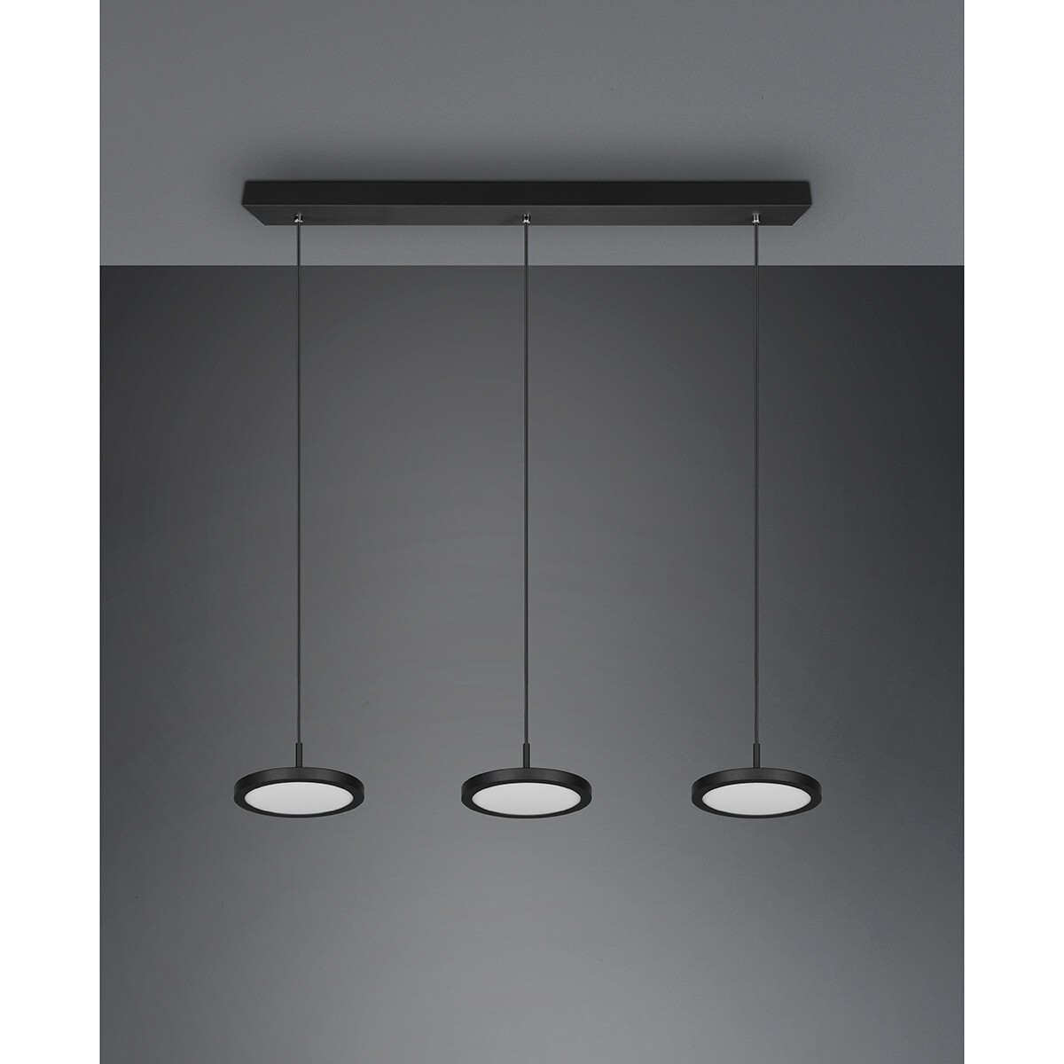 Suspension LED - Luminaire Suspendu - Trion Trula - 30W - 3-lumières - Blanc Chaud 3000K - Dimmable - Rectangle - Mat Noir - Aluminium