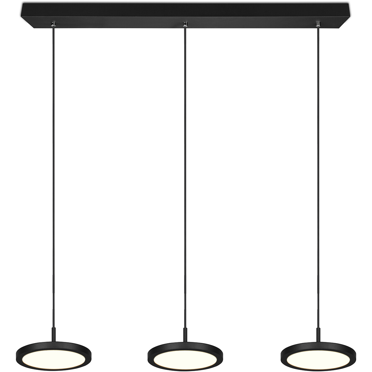 Suspension LED - Luminaire Suspendu - Trion Trula - 30W - 3-lumières - Blanc Chaud 3000K - Dimmable - Rectangle - Mat Noir - Aluminium