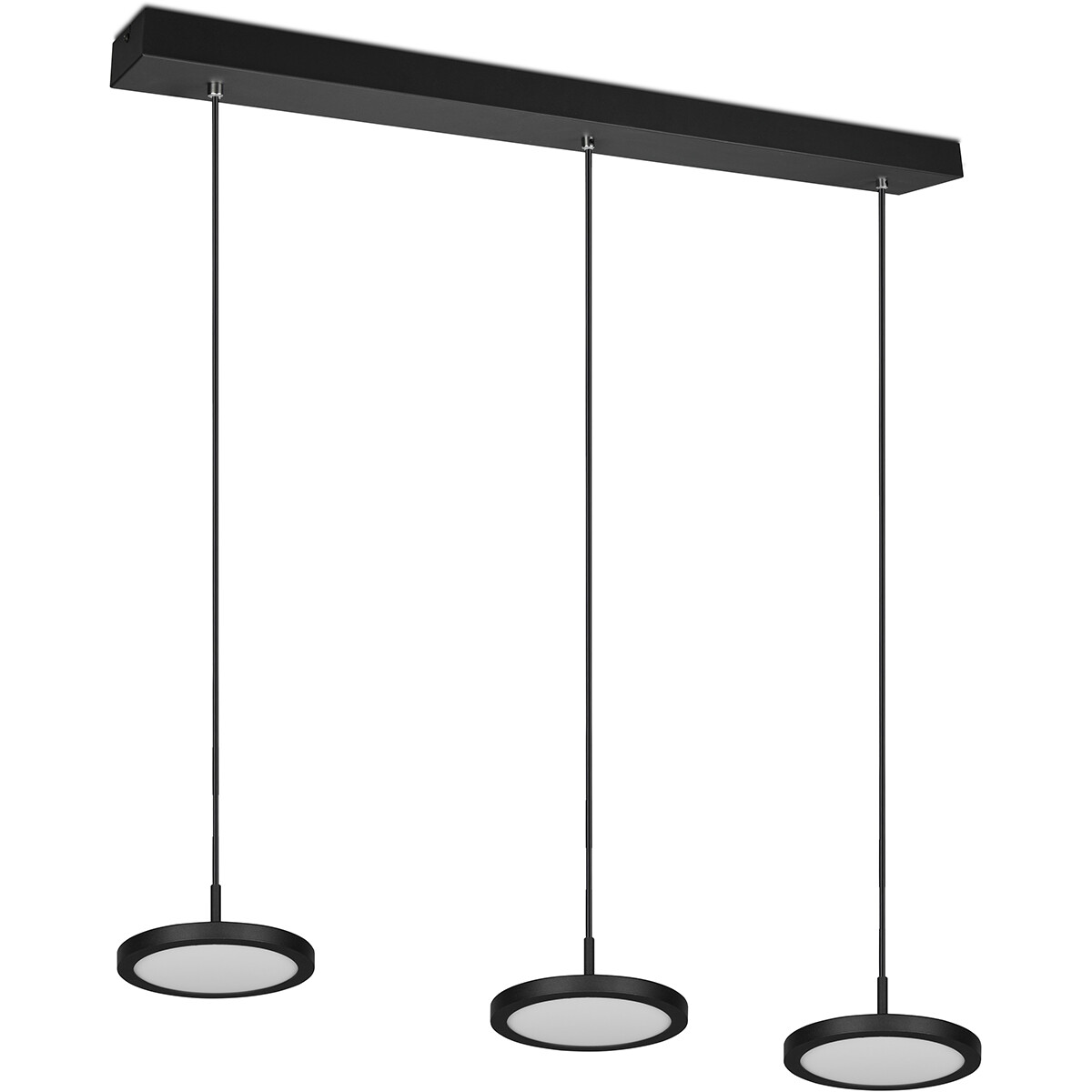 Suspension LED - Luminaire Suspendu - Trion Trula - 30W - 3-lumières - Blanc Chaud 3000K - Dimmable - Rectangle - Mat Noir - Aluminium