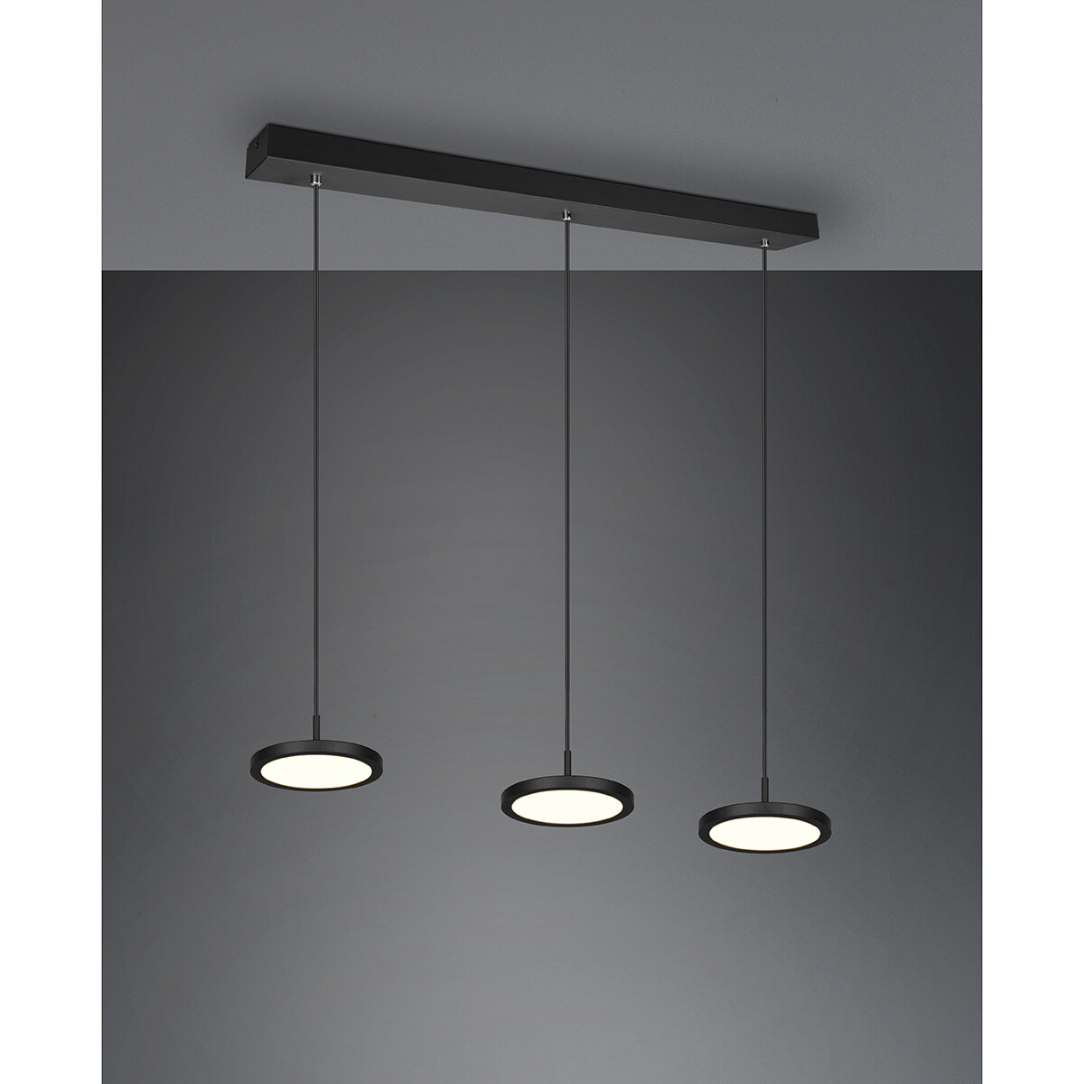 Suspension LED - Luminaire Suspendu - Trion Trula - 30W - 3-lumières - Blanc Chaud 3000K - Dimmable - Rectangle - Mat Noir - Aluminium