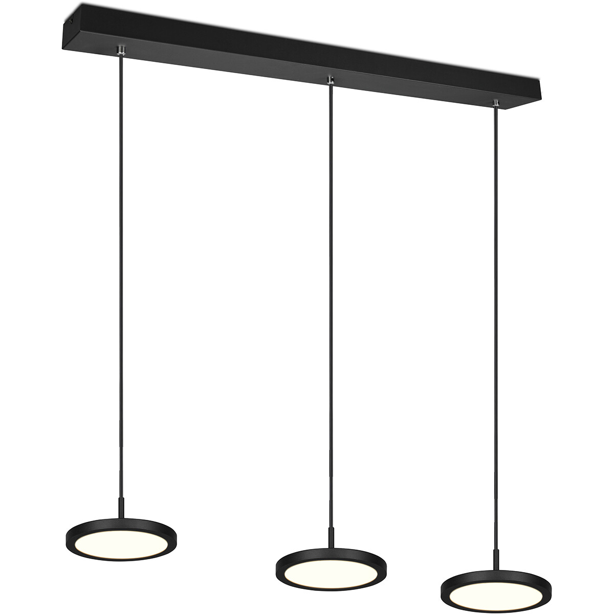 Suspension LED - Luminaire Suspendu - Trion Trula - 30W - 3-lumières - Blanc Chaud 3000K - Dimmable - Rectangle - Mat Noir - Aluminium