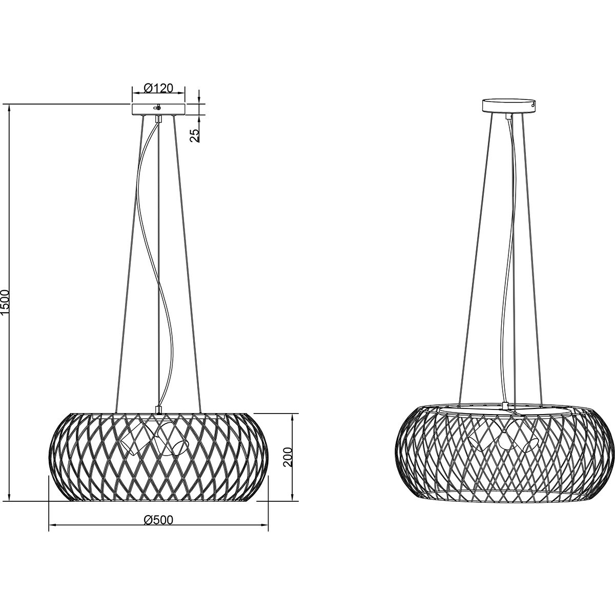 Suspension LED - Luminaire Suspendu - Trion Tymon - Douille E27 - 3-lumières - Rond - Nickel Antique - Aluminium