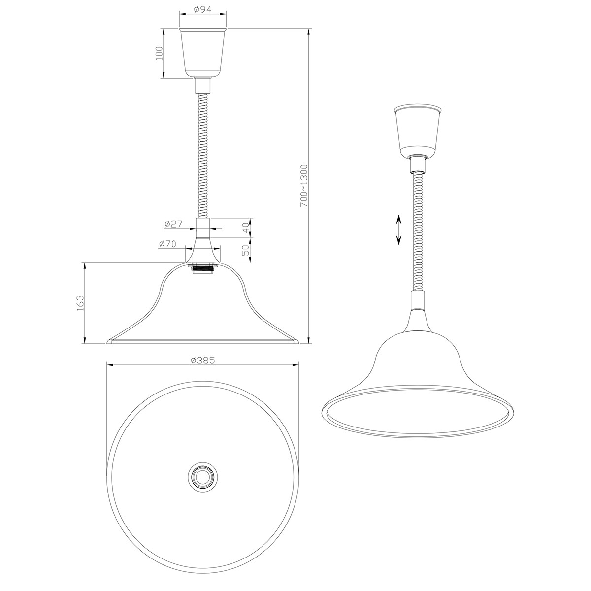 Suspension LED - Luminaire Suspendu - Trion Voluna - Douille E27 - Rond - Mat Nickel - Aluminium