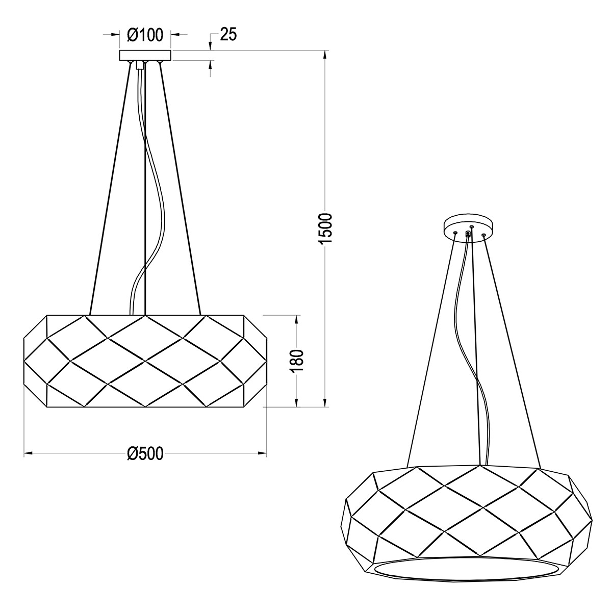 Suspension LED - Luminaire Suspendu - Trion Zanda - Douille E27 - 3-lumières - Rond - Mat Noir - Aluminium