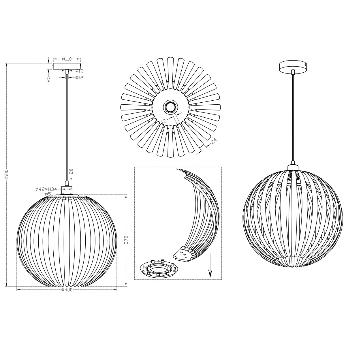 Suspension LED - Luminaire Suspendu - Trion Zuka - Douille E27 - Rond - Transparent Clair - Acrylique