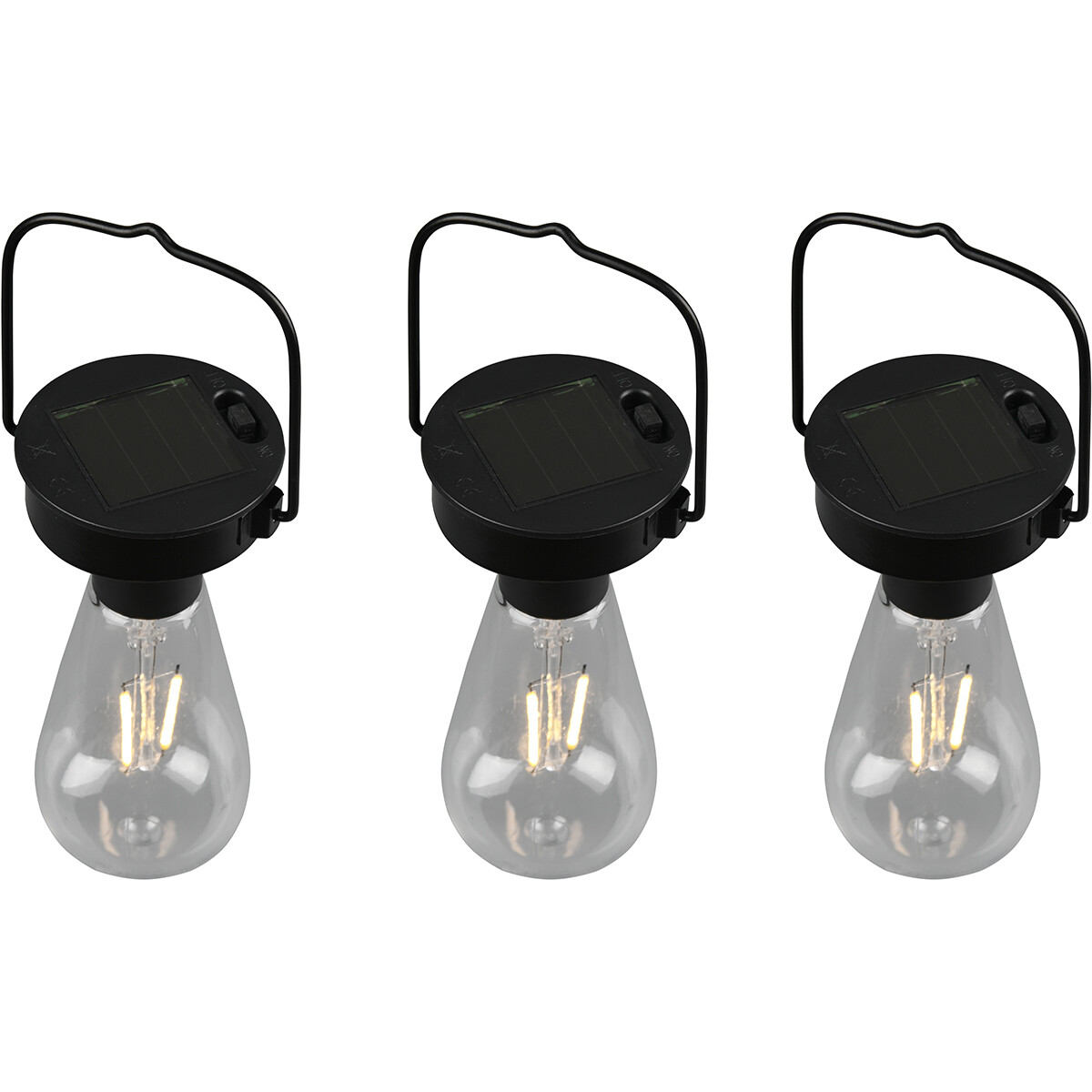 Pack Suspension LED avec énergie solaire 3 - Trion Camira - Capteur Jour/Nuit - Étanche aux Éclaboussures IP44 - Rond - Mat Noir - Aluminium