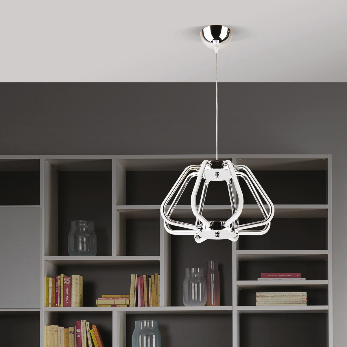 Suspension LED - Phoena - Industriel - 38W - Blanc Neutre 4000K - Ovale - Aluminium Chrome Brillant