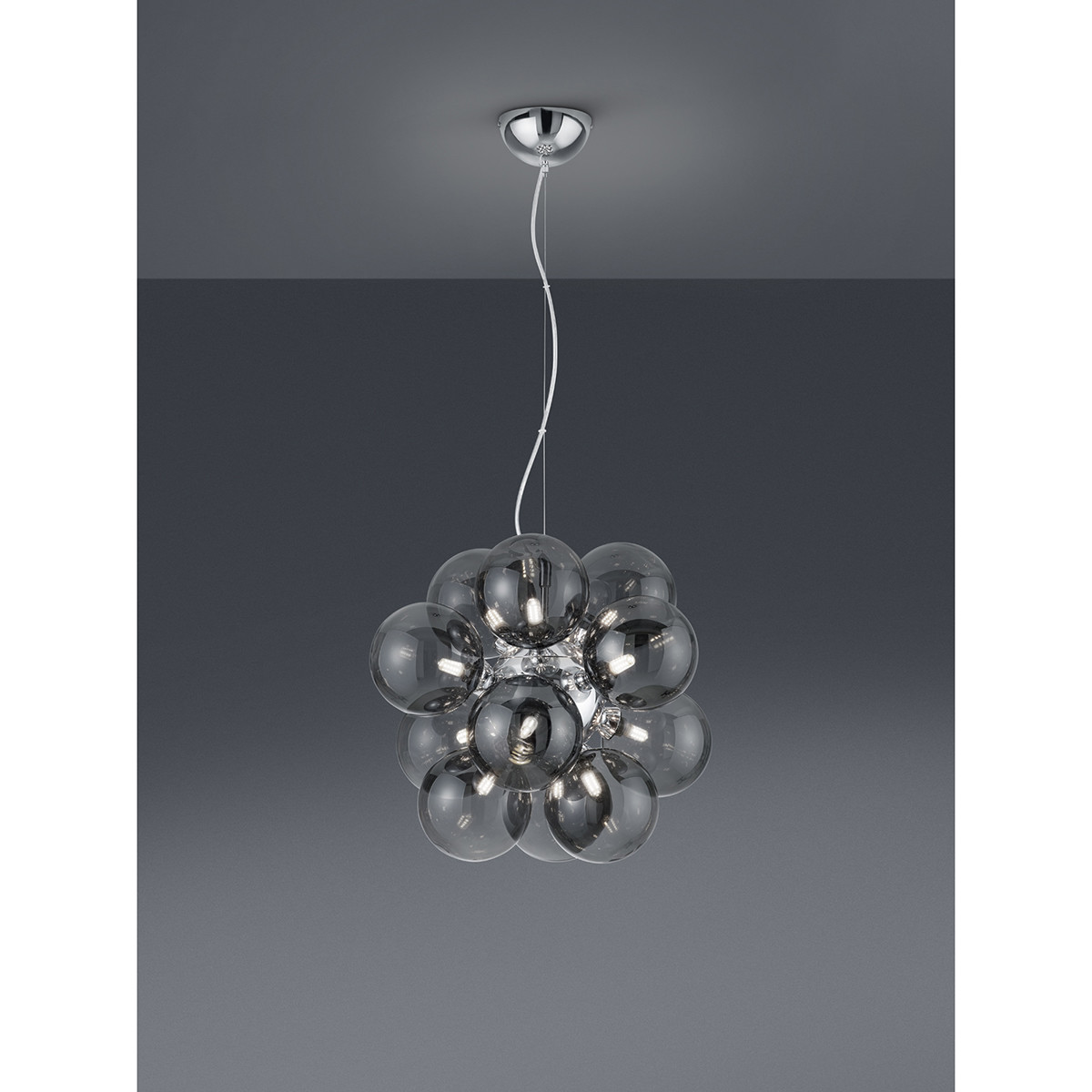 Suspension LED - Trion Alionisa - Douille G9 - 12-lumières - Rond - Verre Fumé Chrome Brillant - Aluminium