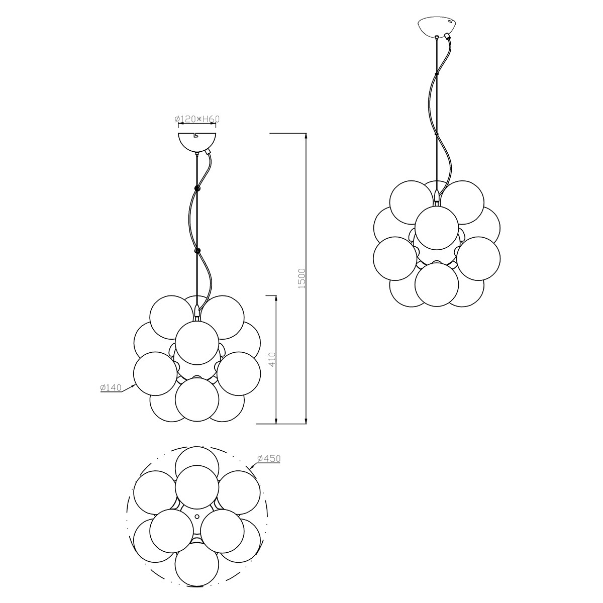 Suspension LED - Trion Alionisa - Douille G9 - 12-lumières - Rond - Verre Fumé Chrome Brillant - Aluminium