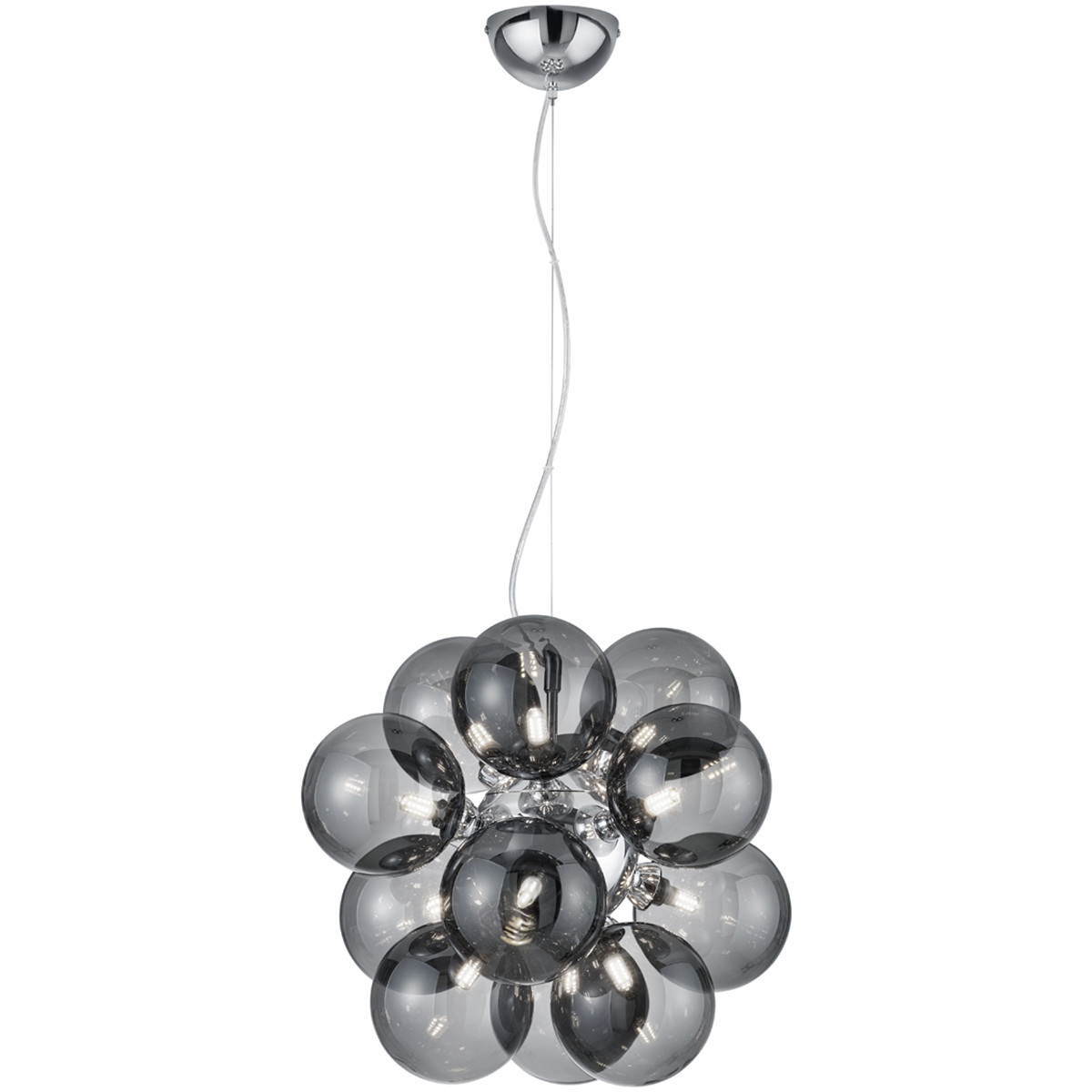 Suspension LED - Trion Alionisa - Douille G9 - 12-lumières - Rond - Verre Fumé Chrome Brillant - Aluminium