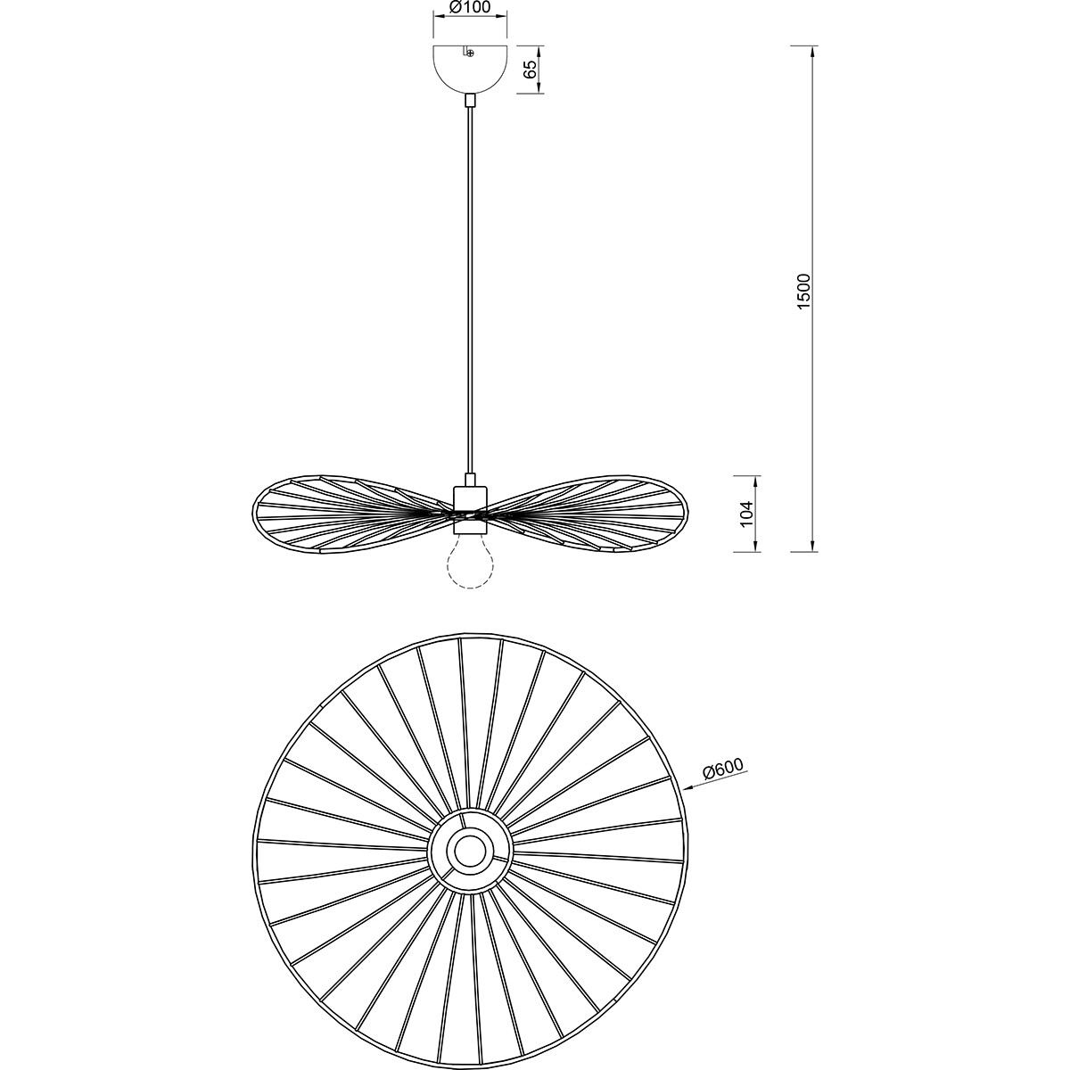 Lampe suspendue LED - Trion Aupe - Douille E27 - 1-lumière - Rond - Mat Noir - Métal