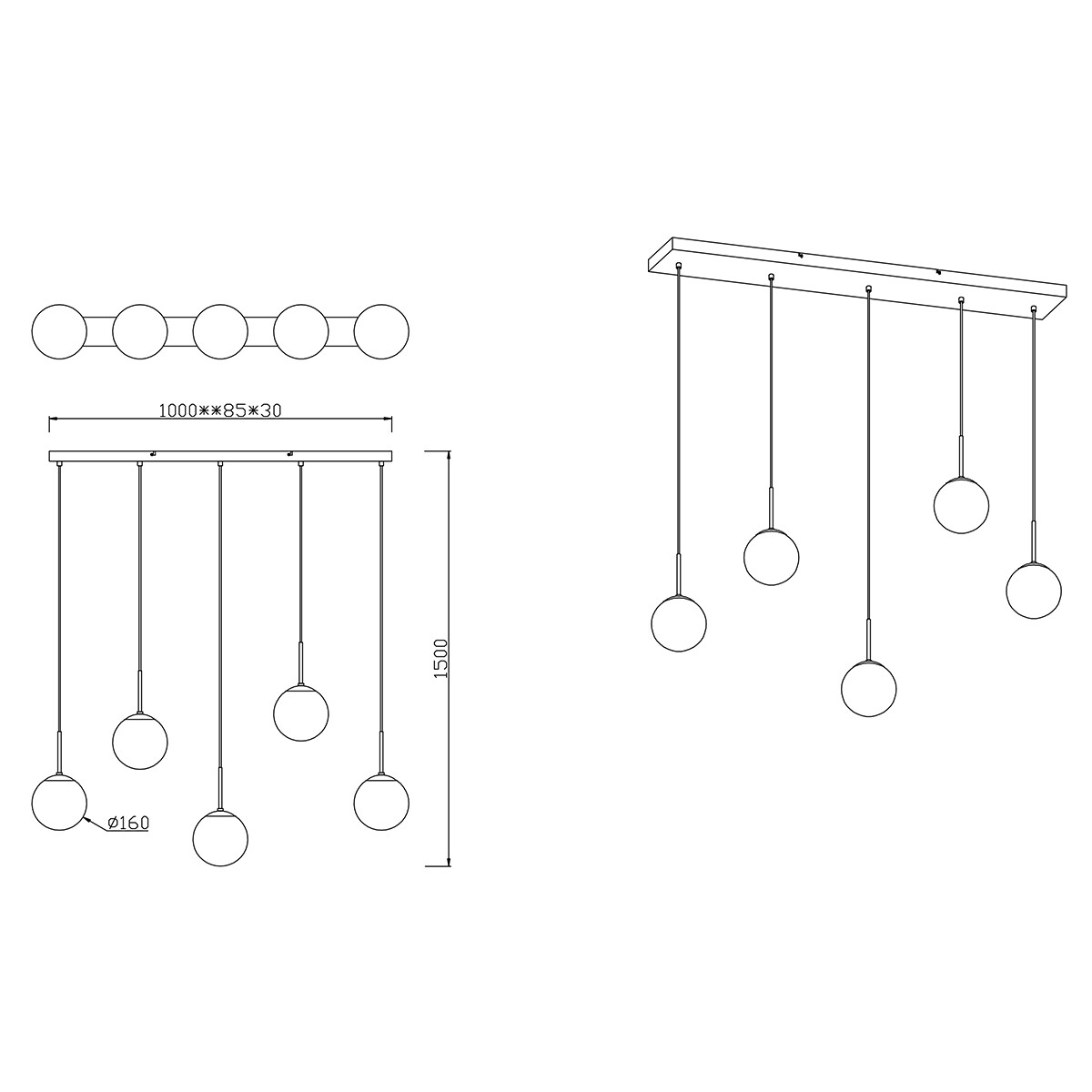 Suspension LED - Trion Balina - Douille E14 - 5-lumières - Rectangle - Mat Anthracite - Aluminium