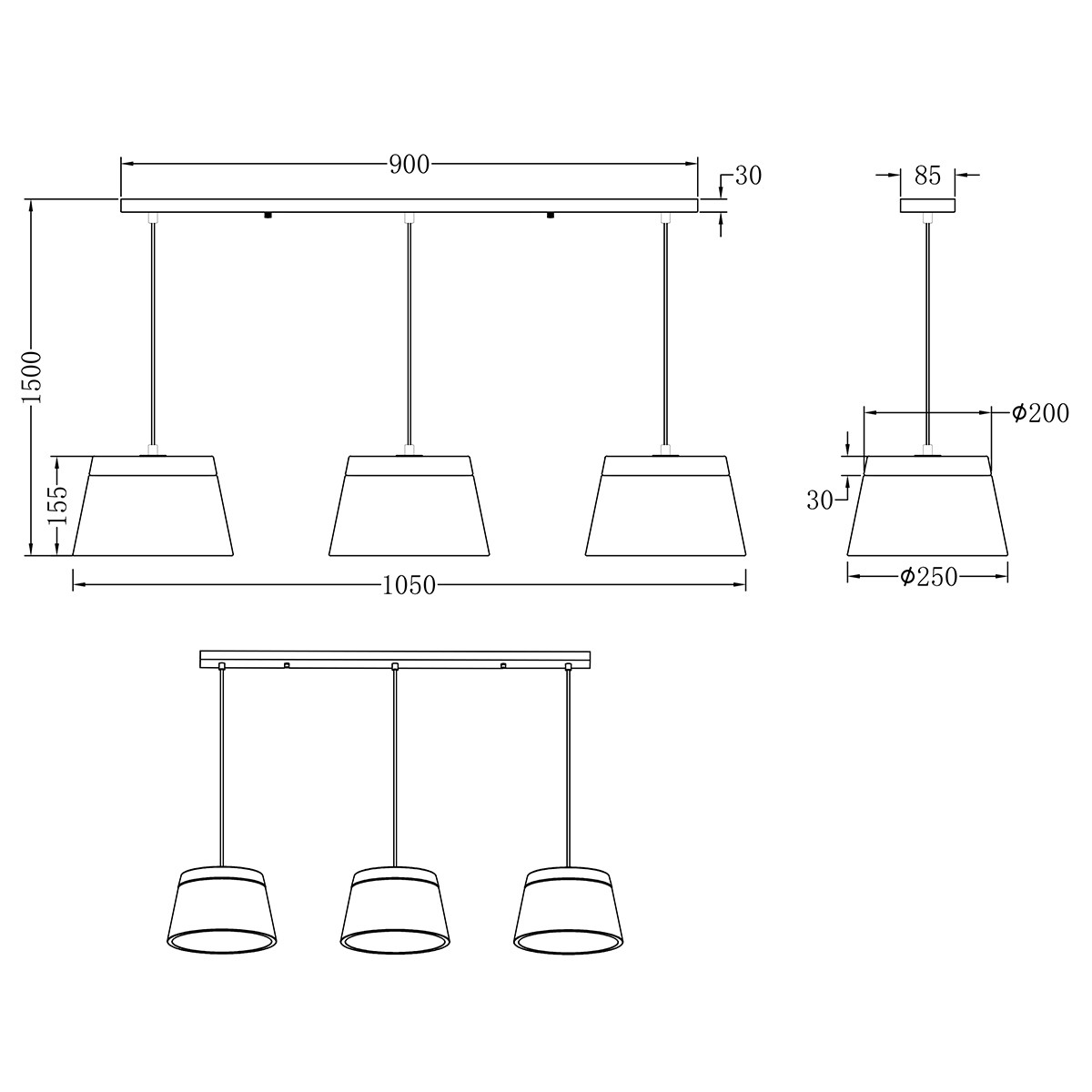 Suspension LED - Trion Barnaness - Douille E14 - 6-lumières - Rond - Mat Blanc - Aluminium