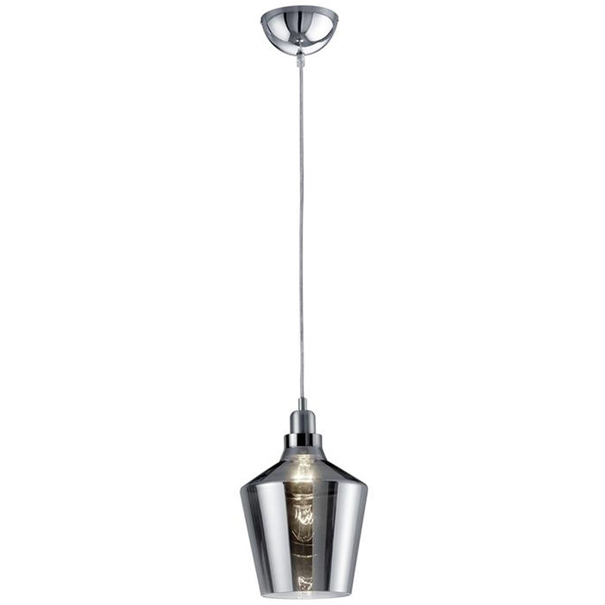 Suspension LED - Trion Colia - Douille E27 - Rond - Verre Fumé Chrome Brillant - Aluminium