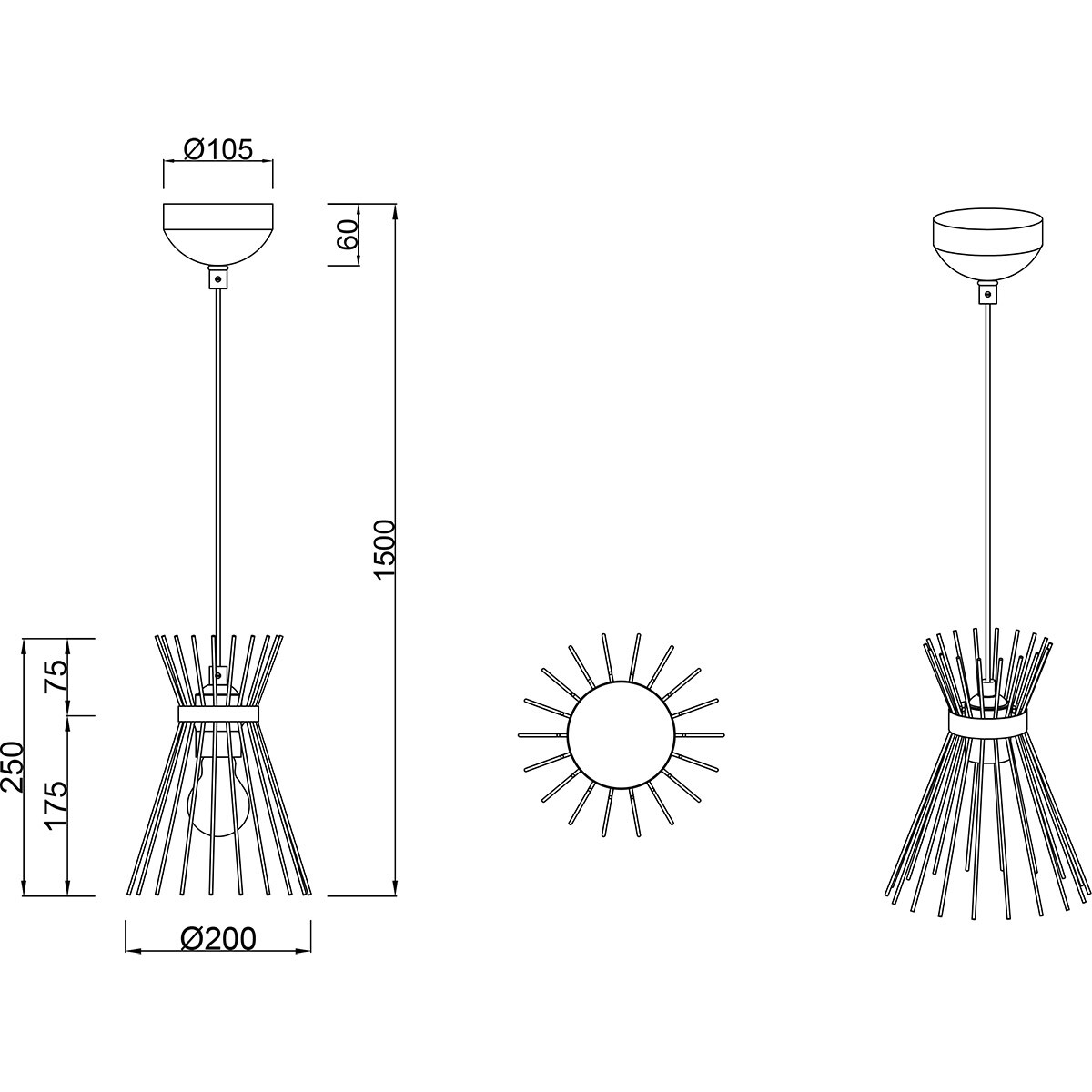 Suspension LED - Trion Drado - Douille E27 - 1 lumière - Ronde - Or Noir - Métal