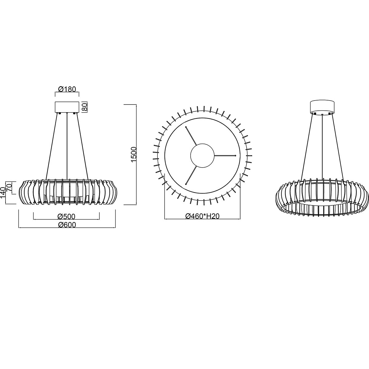 LED Suspension - Trion Emont - 40W - Couleur Ajustable - Gradable - Rond - Brun Blanc - Plastique