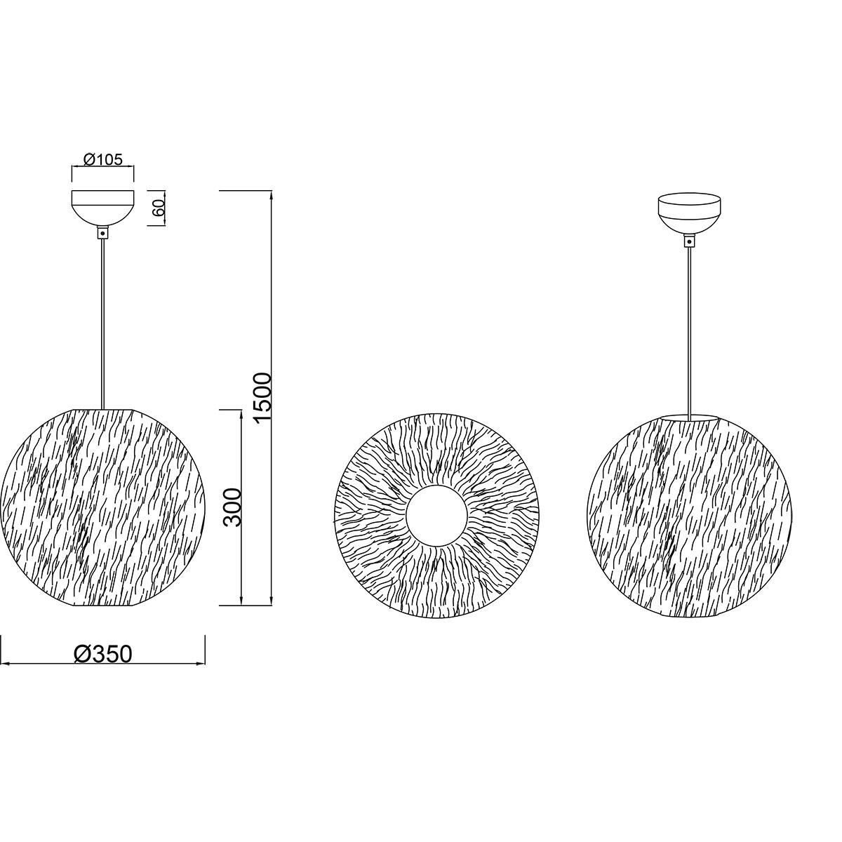 LED Suspension - Trion Fluffy - Douille E27 - 1-lumière - Rond - Taupe - Peluche Synthétique