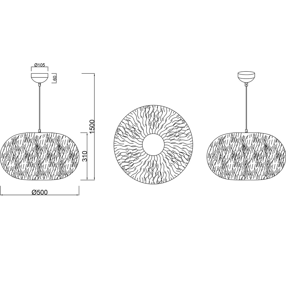 LED Suspension - Trion Fluffy XL - Douille E27 - 1-lumière - Rond - Taupe - Peluche Synthétique