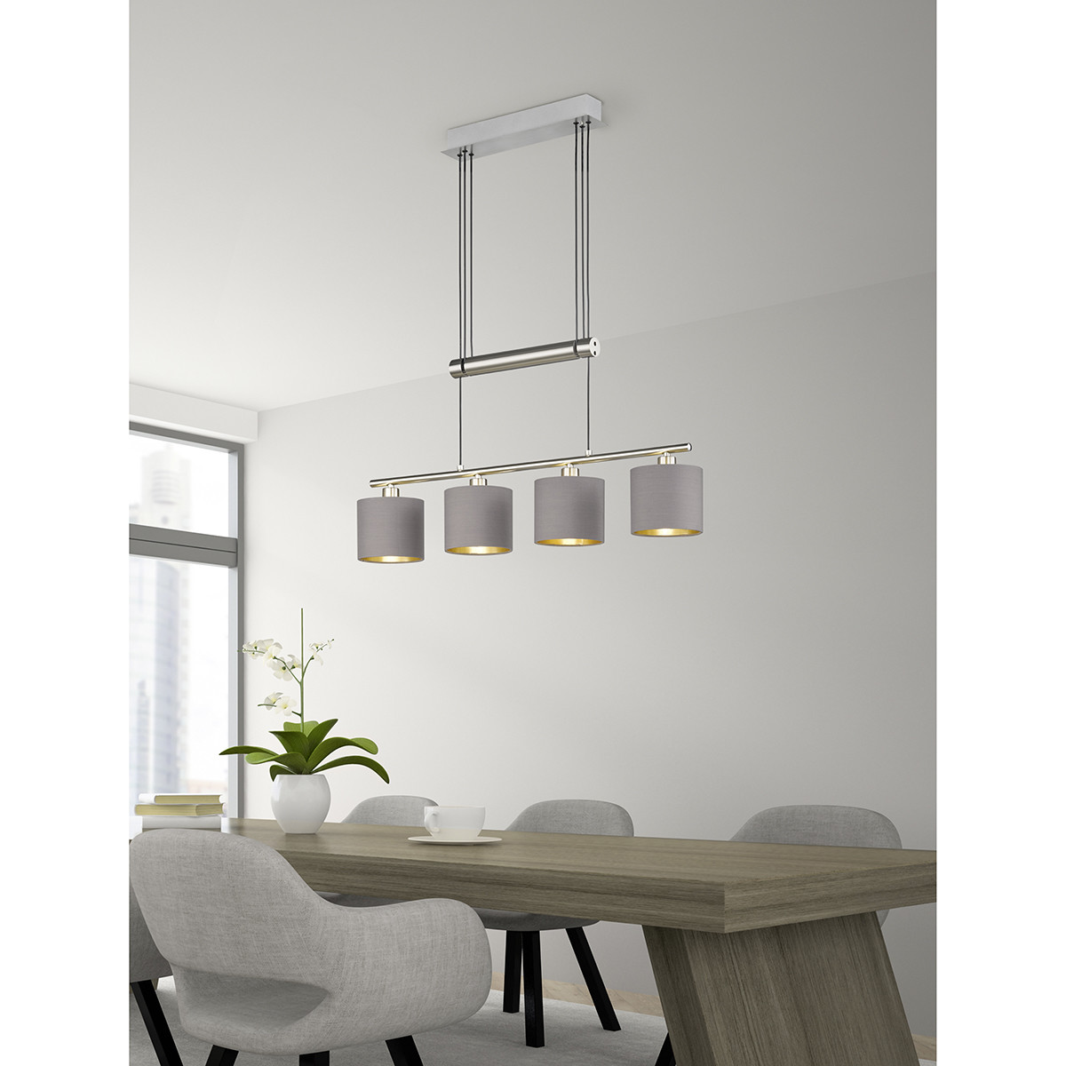 Suspension LED - Trion Gorino - Douille E14 - 4-lumières - Rectangle - Mat Brun - Aluminium