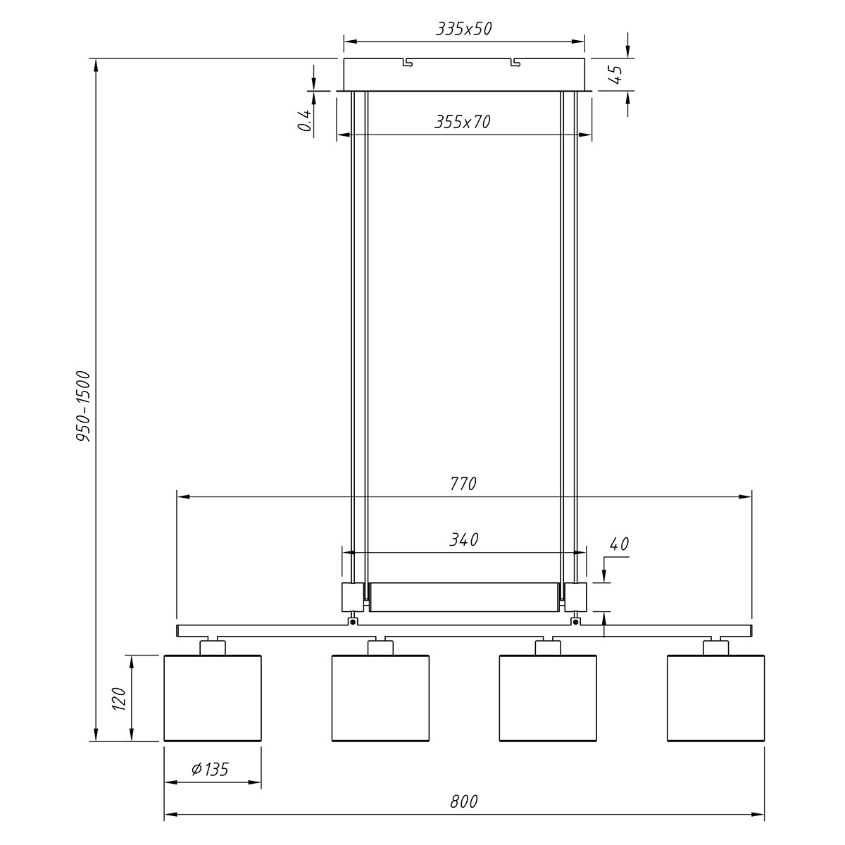 Suspension LED - Trion Gorino - Douille E14 - 4-lumières - Rectangle - Mat Brun - Aluminium