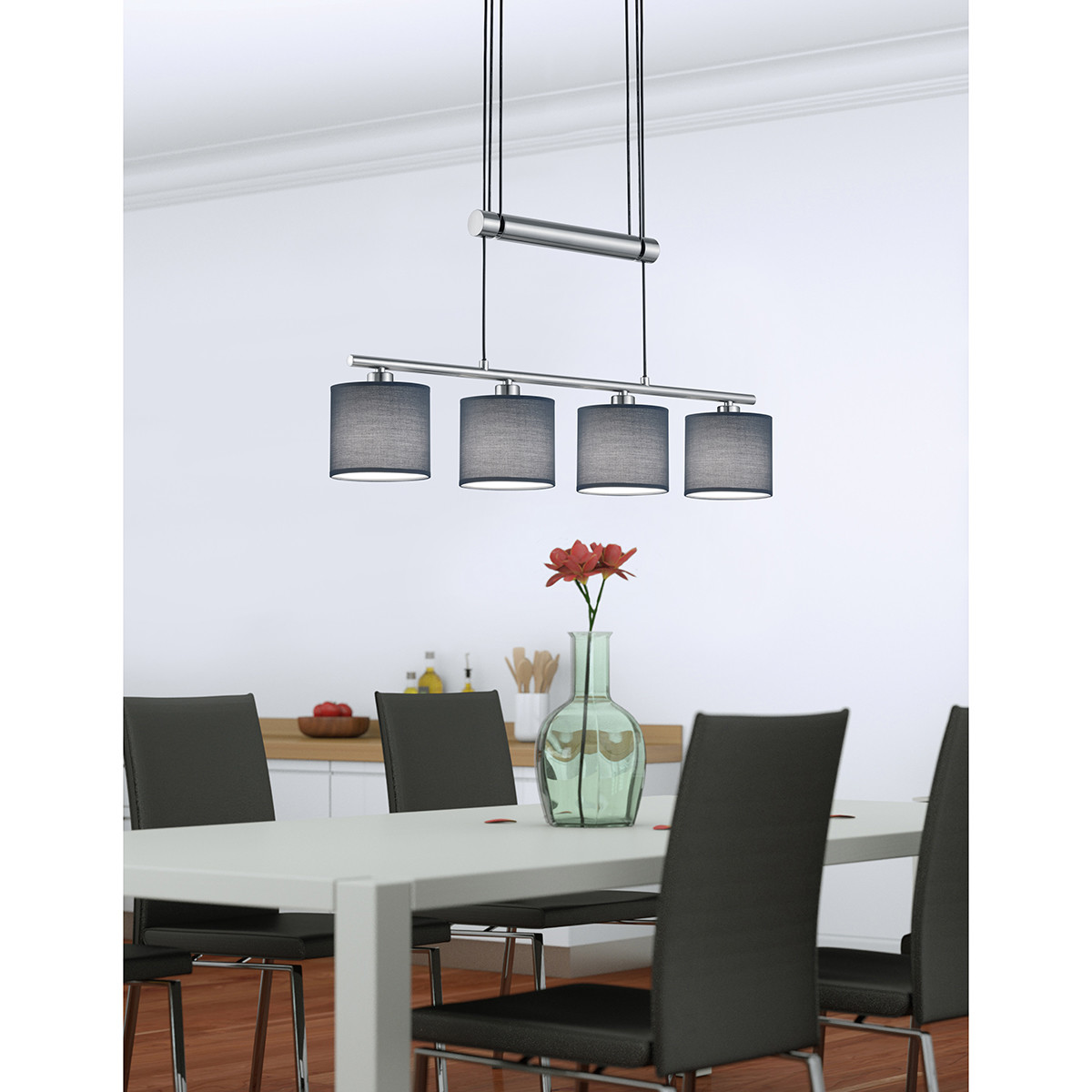 Suspension LED - Trion Gorino - Douille E14 - 4-lumières - Rectangle - Mat Gris - Aluminium