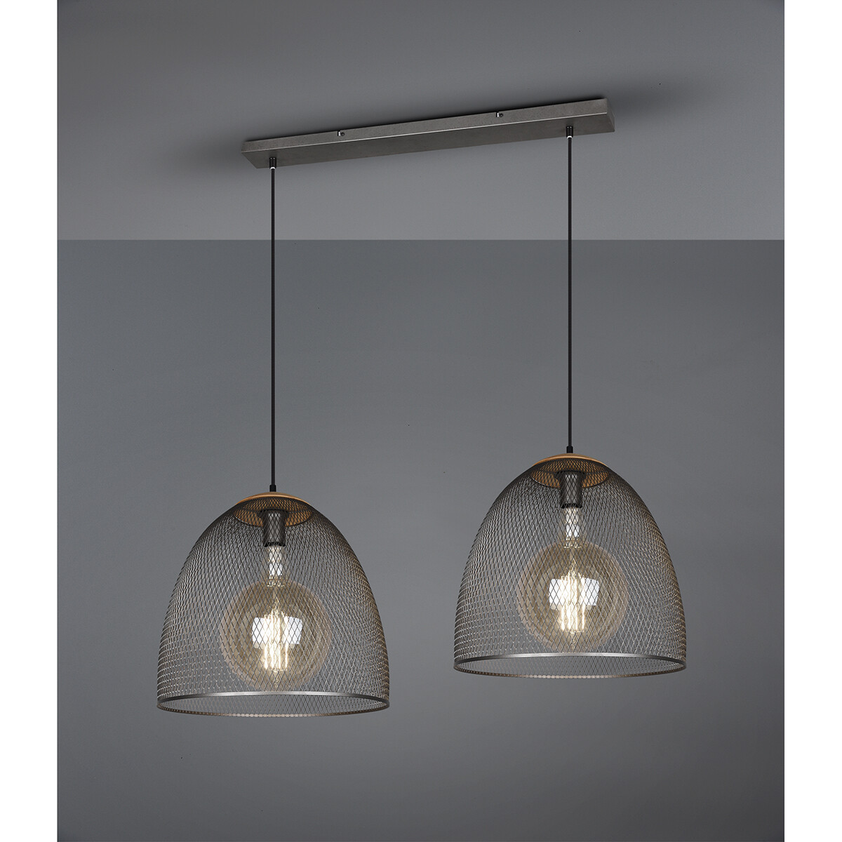 Suspension LED - Trion Ivan - Douille E27 - 2-lumières - Rond - Nickel Antique - Aluminium