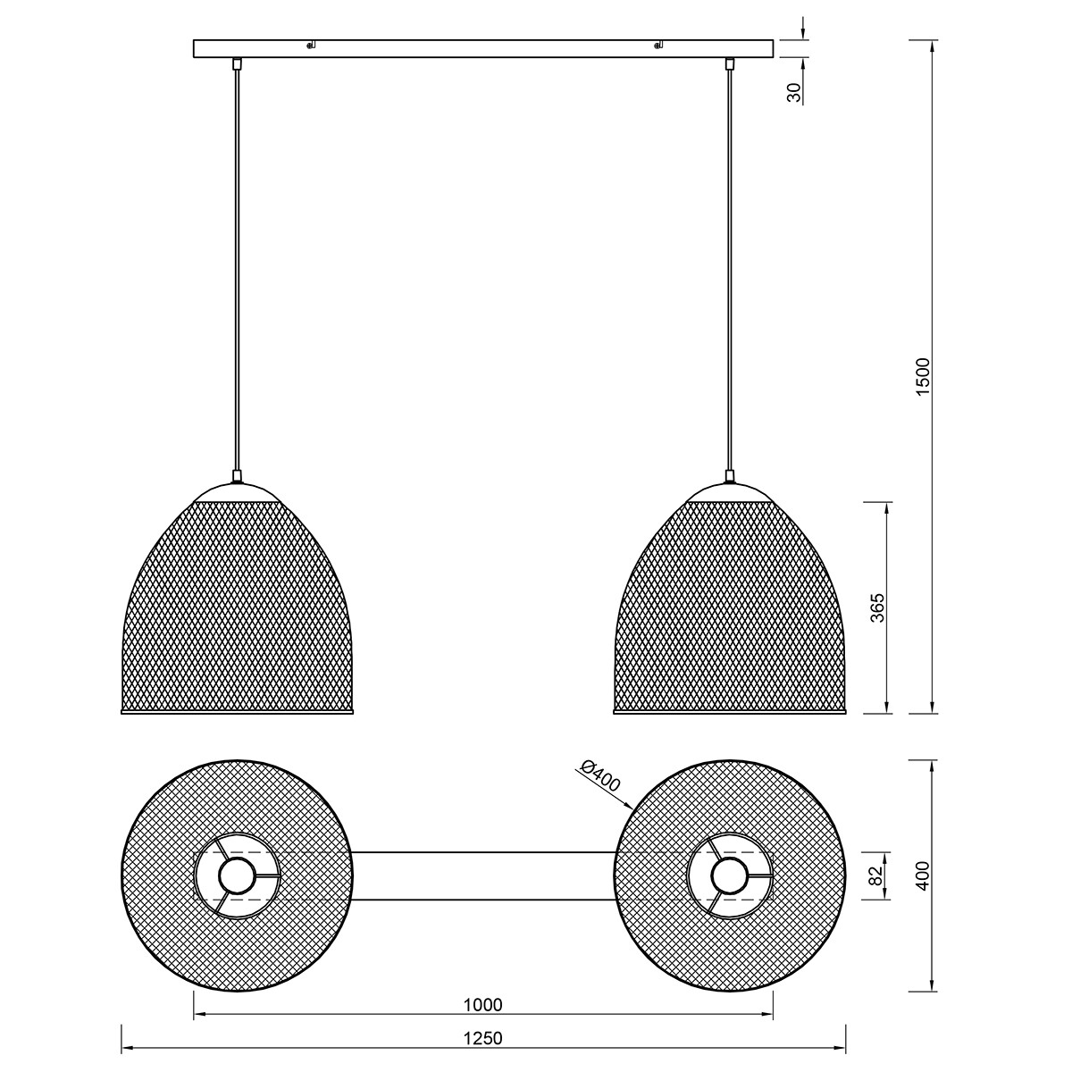 Suspension LED - Trion Ivan - Douille E27 - 2-lumières - Rond - Nickel Antique - Aluminium