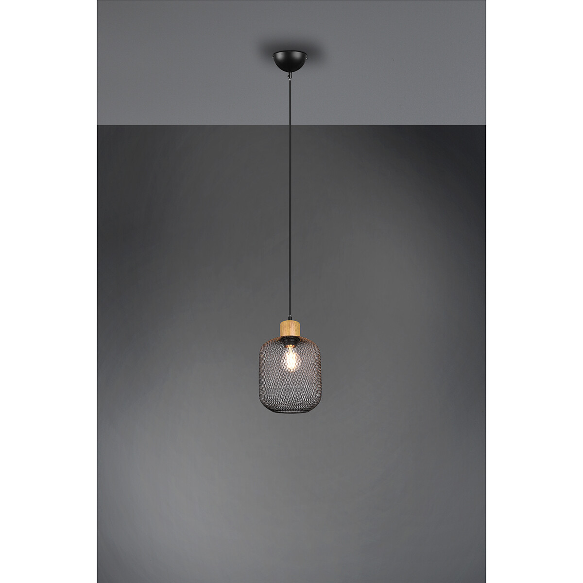 Suspension LED - Trion Kalim - Douille E27 - 1-lumière - Rond - Mat Noir - Aluminium