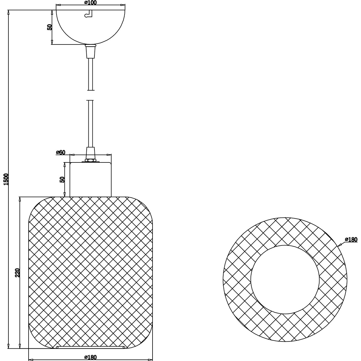 Suspension LED - Trion Kalim - Douille E27 - 1-lumière - Rond - Mat Noir - Aluminium