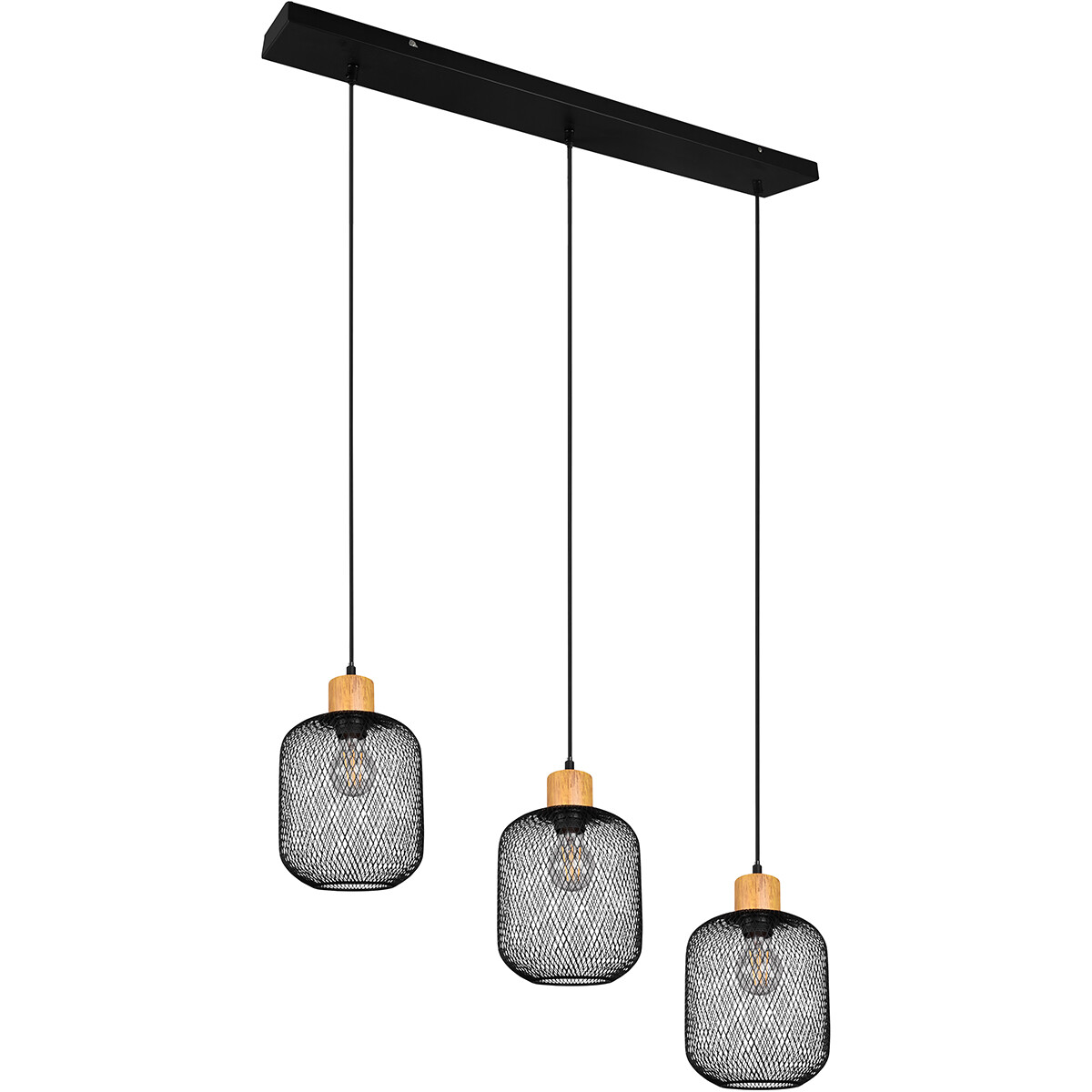 Suspension LED - Trion Kalim - Douille E27 - 3-lumières - Rectangle - Mat Noir - Aluminium