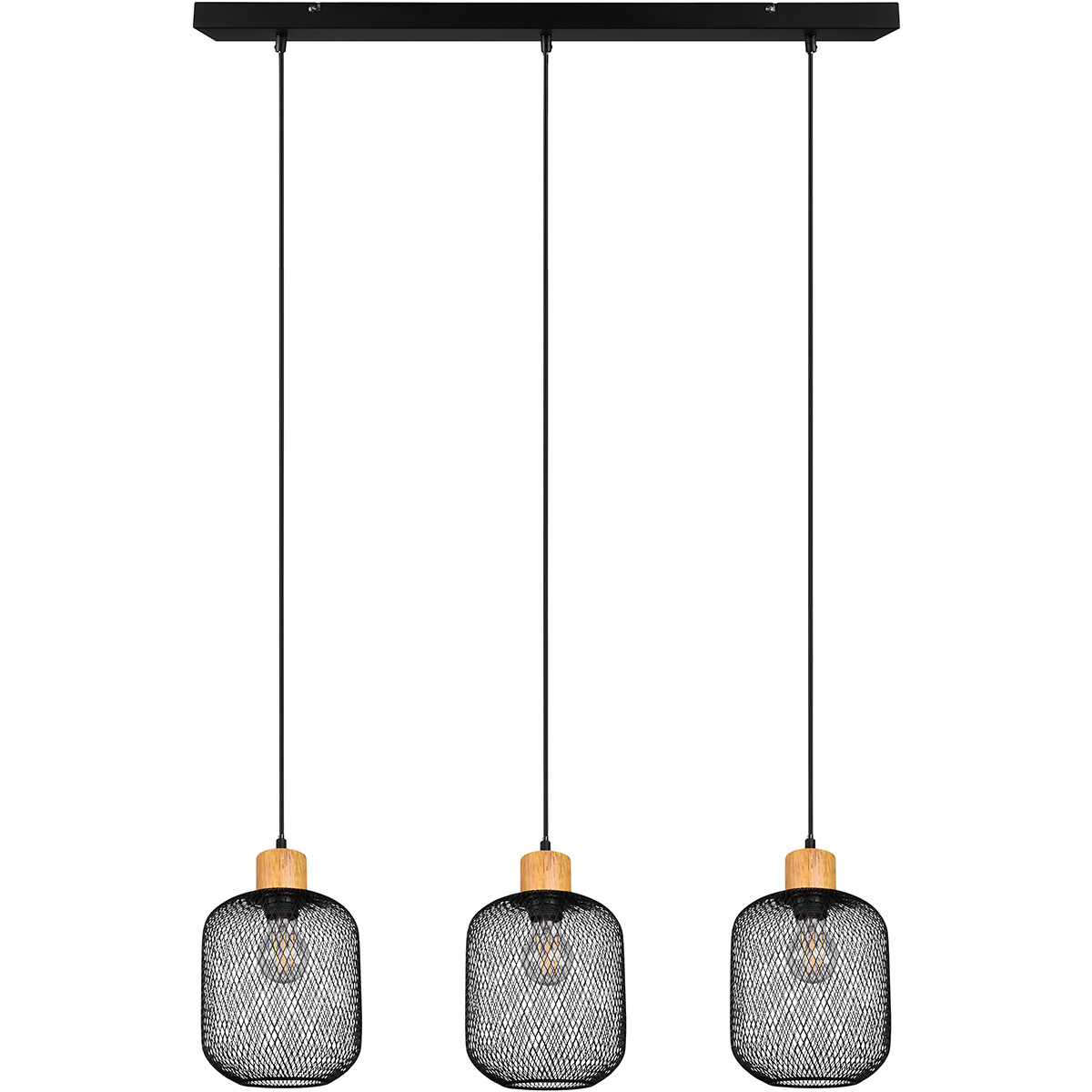 Suspension LED - Trion Kalim - Douille E27 - 3-lumières - Rectangle - Mat Noir - Aluminium