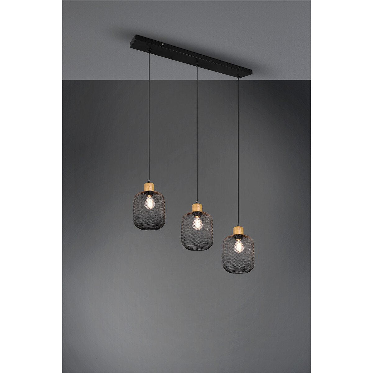 Suspension LED - Trion Kalim - Douille E27 - 3-lumières - Rectangle - Mat Noir - Aluminium