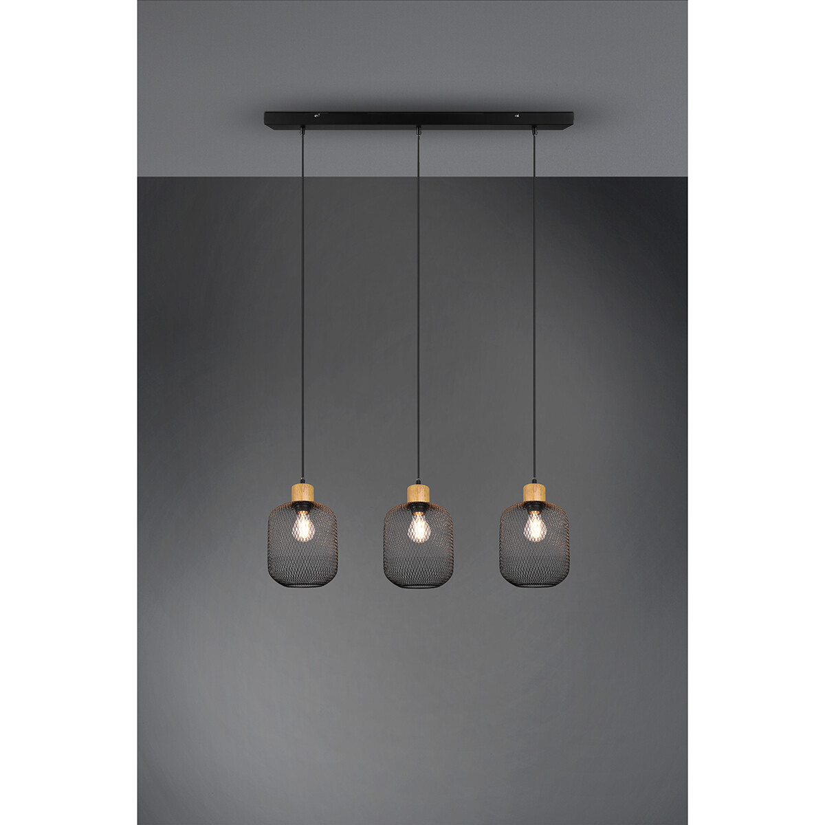 Suspension LED - Trion Kalim - Douille E27 - 3-lumières - Rectangle - Mat Noir - Aluminium