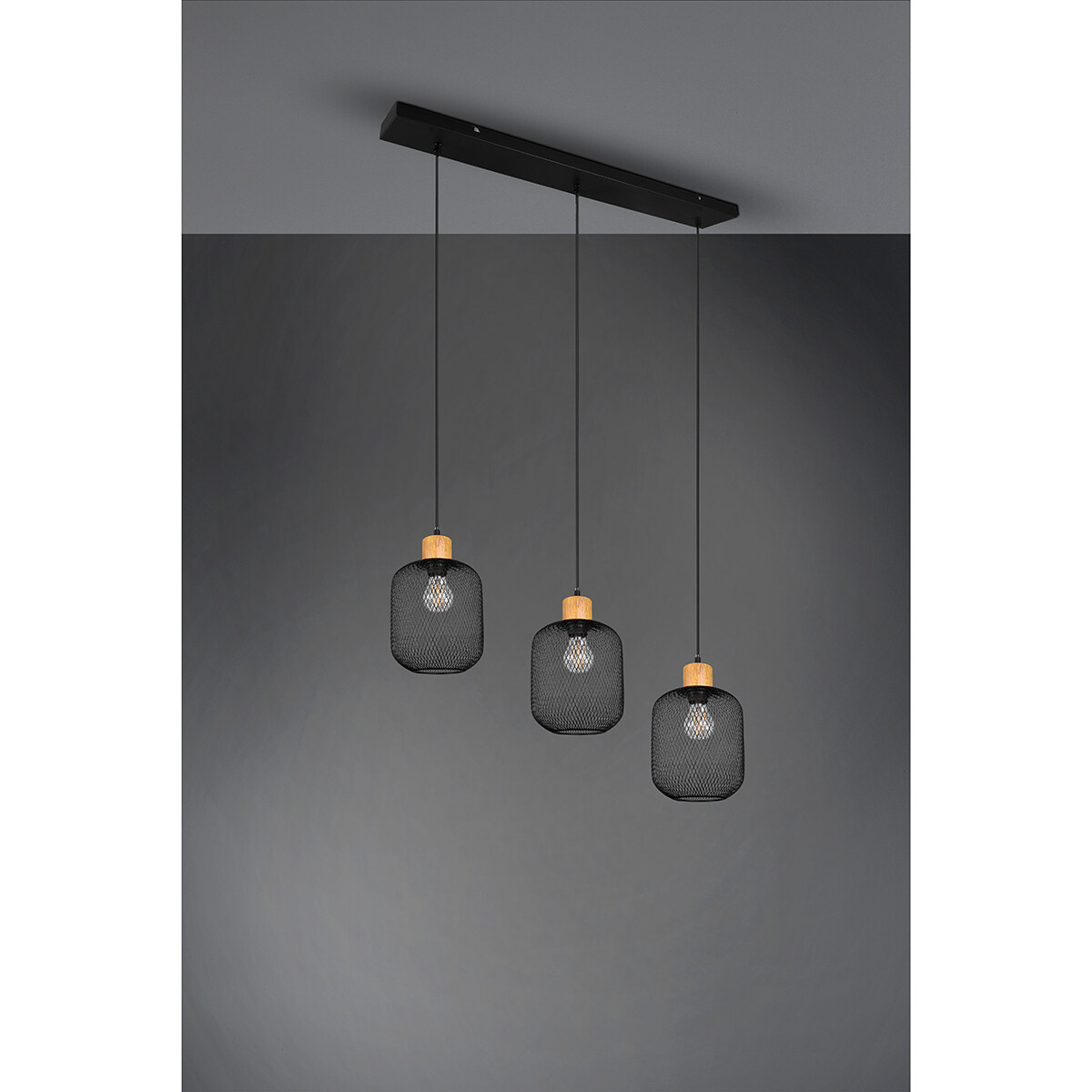 Suspension LED - Trion Kalim - Douille E27 - 3-lumières - Rectangle - Mat Noir - Aluminium