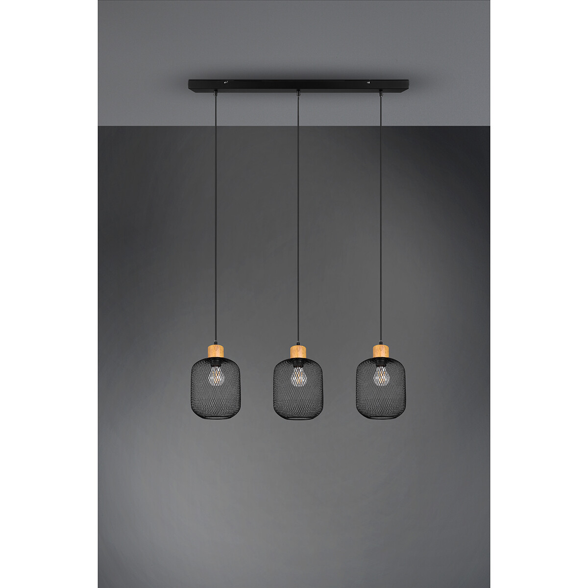 Suspension LED - Trion Kalim - Douille E27 - 3-lumières - Rectangle - Mat Noir - Aluminium