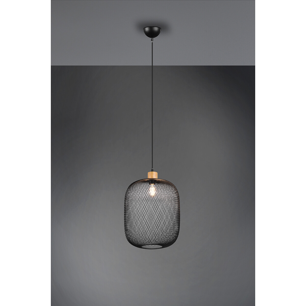 Suspension LED - Trion Kalim XL - Douille E27 - 1-lumière - Rond - Mat Noir - Aluminium