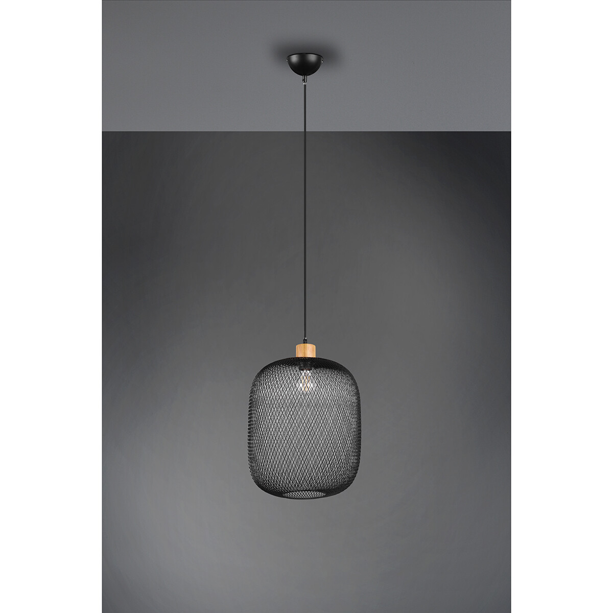 Suspension LED - Trion Kalim XL - Douille E27 - 1-lumière - Rond - Mat Noir - Aluminium