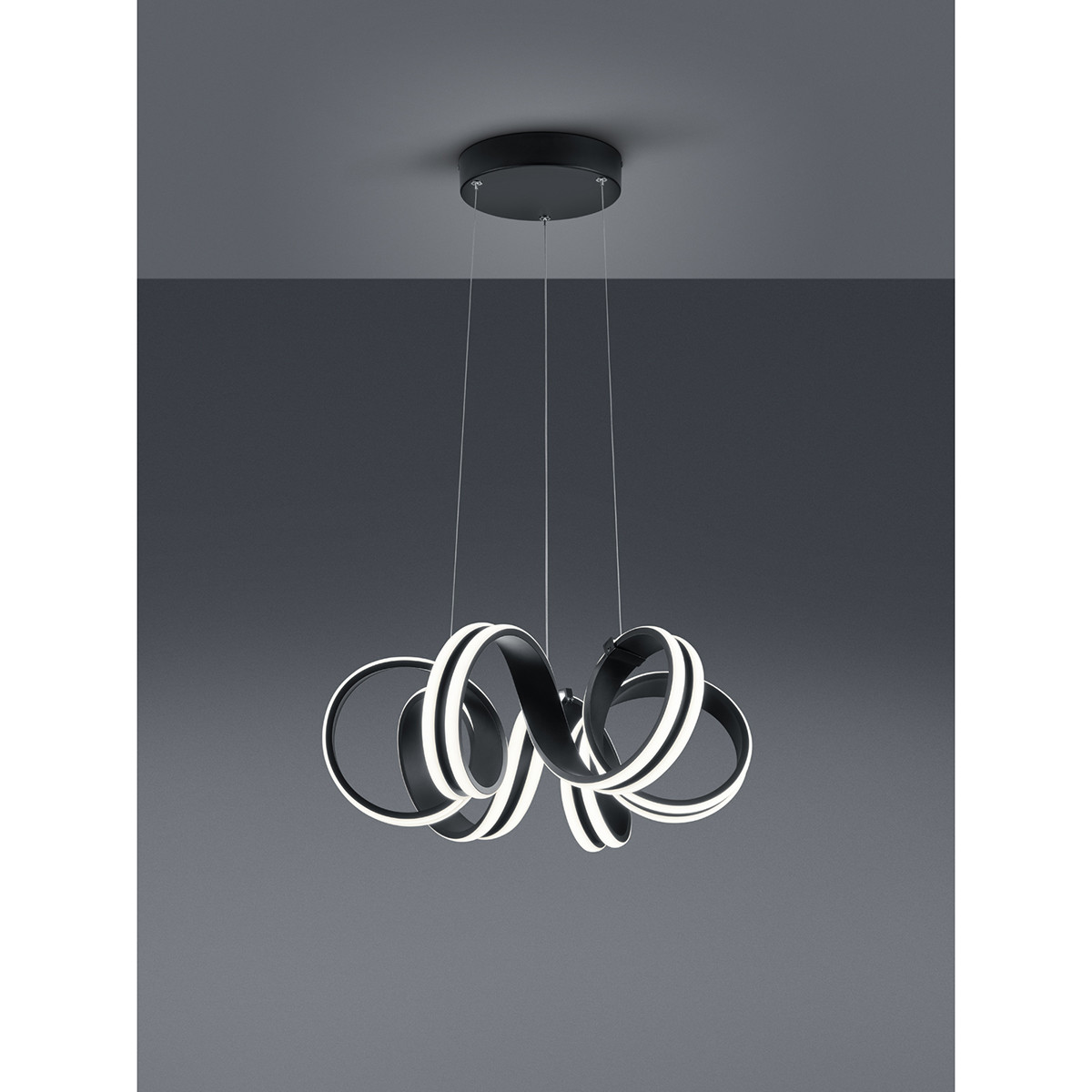 Suspension LED - Trion Katra - 38W - Blanc Chaud 3000K - Dimmable - Rond - Mat Noir - Aluminium