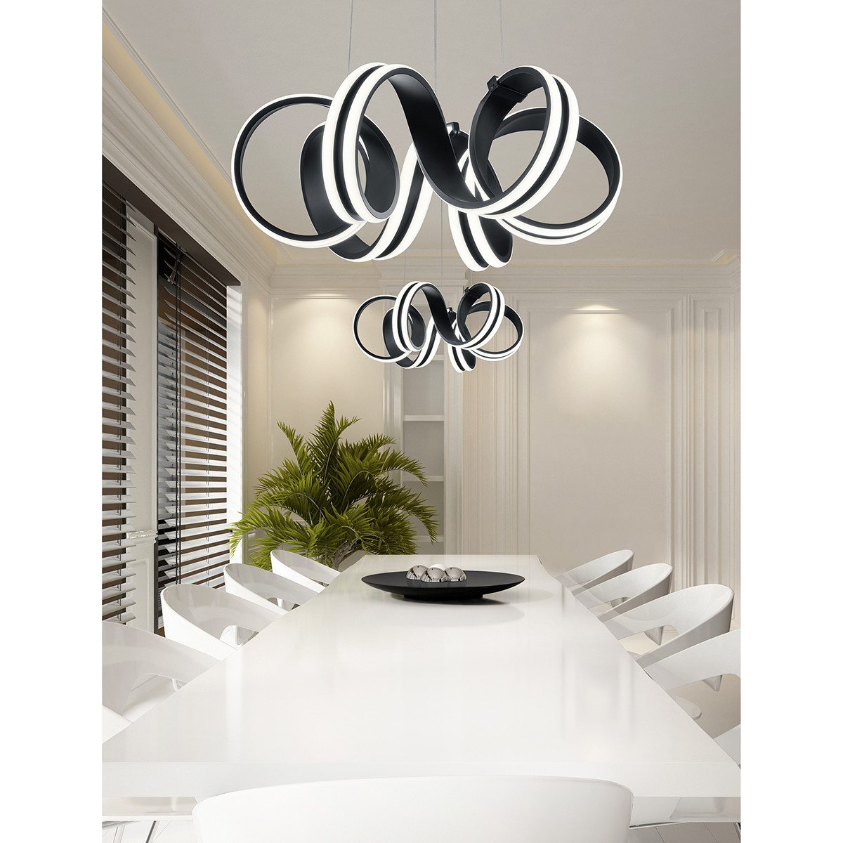 Suspension LED - Trion Katra - 38W - Blanc Chaud 3000K - Dimmable - Rond - Mat Noir - Aluminium