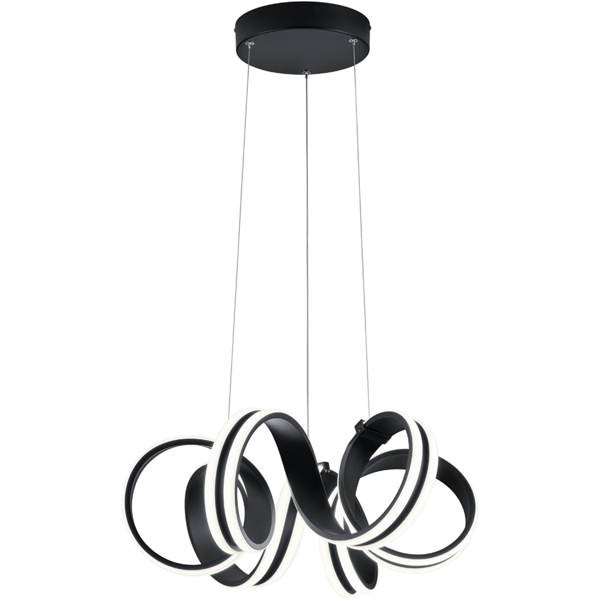 Suspension LED - Trion Katra - 38W - Blanc Chaud 3000K - Dimmable - Rond - Mat Noir - Aluminium