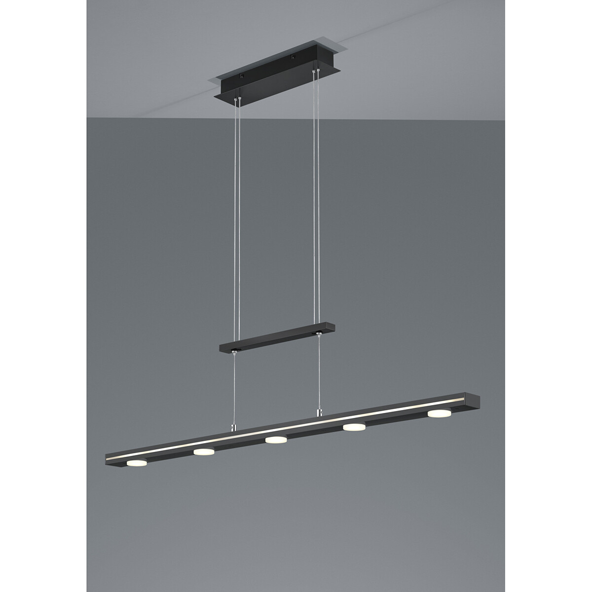 Suspension LED - Trion Lacy - 21W - Couleur de lumière ajustable - 7-lumières - Dimmable - Rectangle - Mat Noir - Aluminium