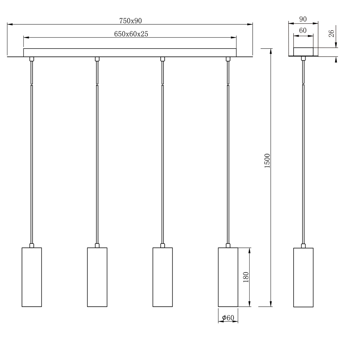 Suspension LED - Trion Mary - Douille GU10 - 4-lumières - Rectangle - Mat Nickel - Aluminium