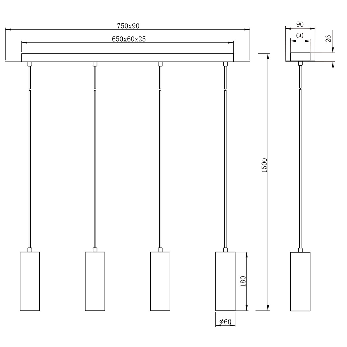 Suspension LED - Trion Mary - Douille GU10 - 4-lumières - Rectangle - Mat Blanc - Aluminium