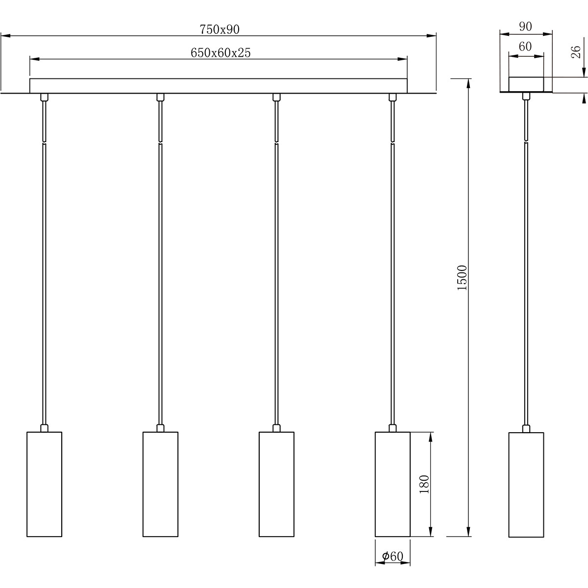 Suspension LED - Trion Mary - Douille GU10 - 4-lumières - Rond - Mat Noir Aluminium