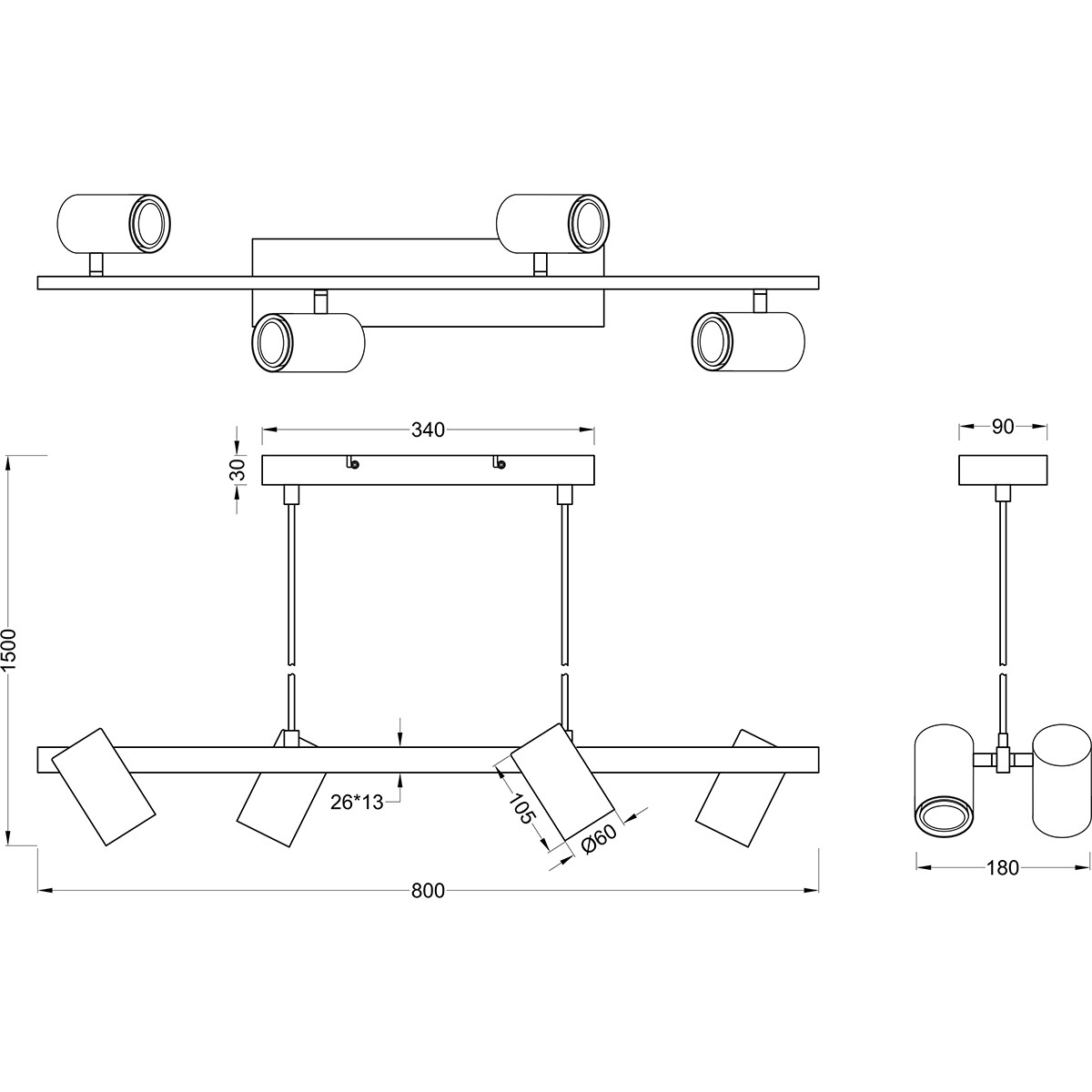 Suspension LED - Trion Milona - Douille GU10 - 4-lumières - Rond - Mat Or - Aluminium