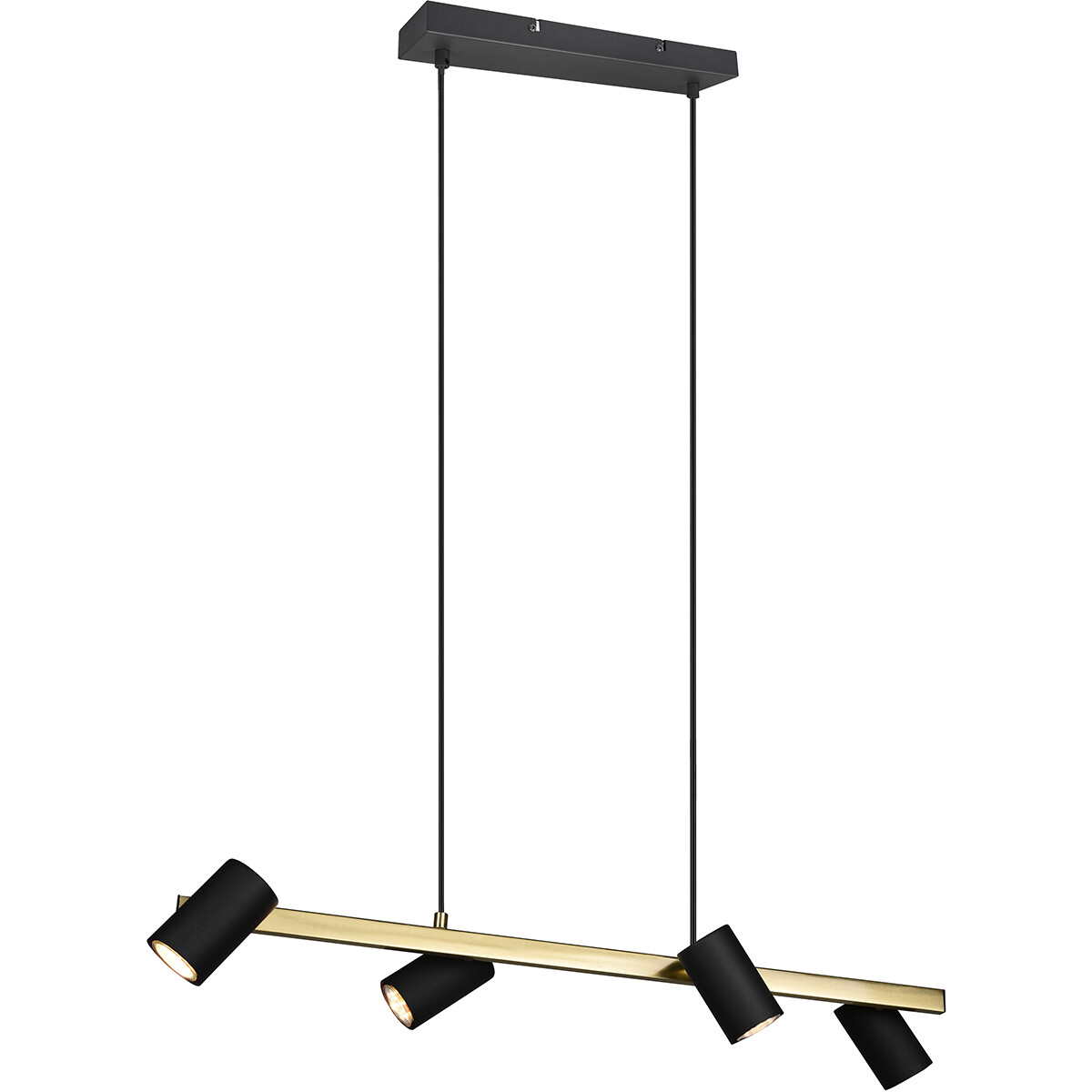 Suspension LED - Trion Milona - Douille GU10 - 4-lumières - Rectangle - Mat Noir/Or - Aluminium