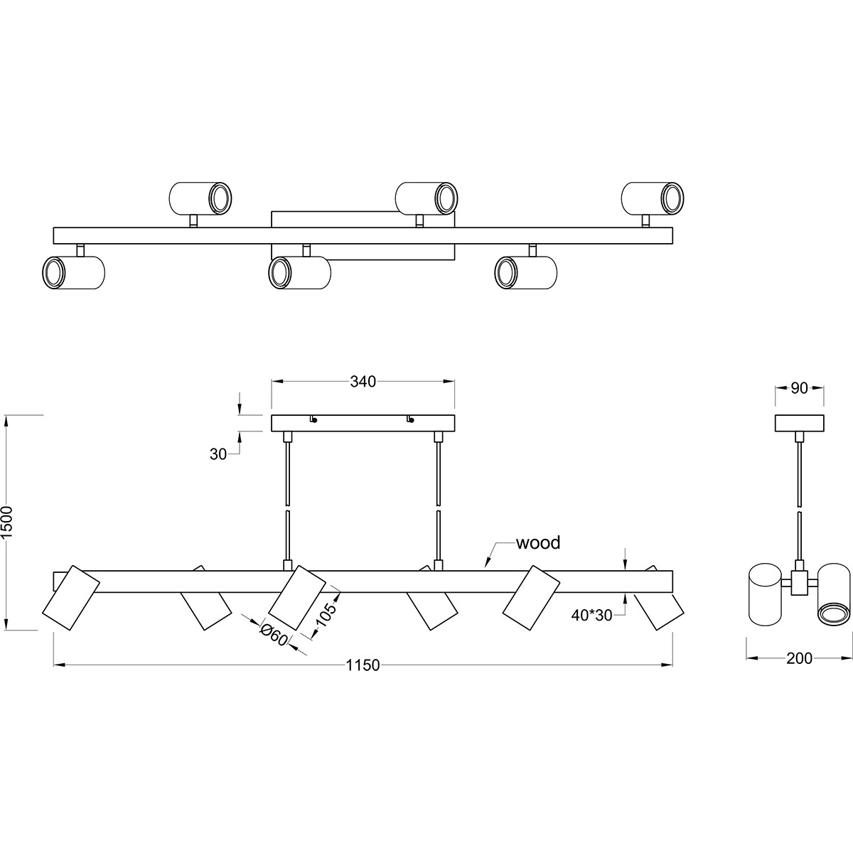 Suspension LED - Trion Milona - Douille GU10 - 6-lumières - Rond - Mat Brun/Nickel - Aluminium