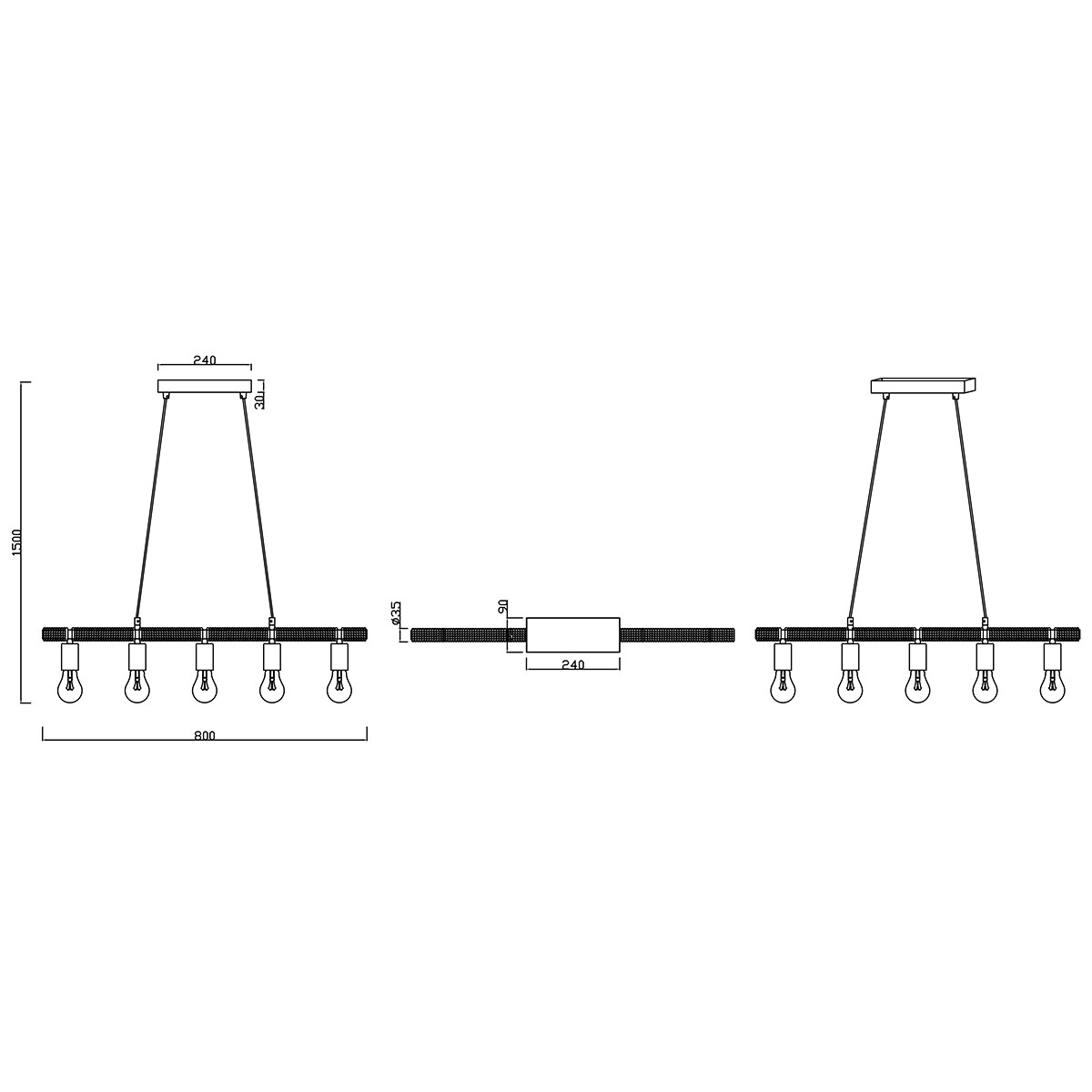 Suspension LED - Trion Ranin - Douille E27 - Rectangle - Mat Noir - Aluminium